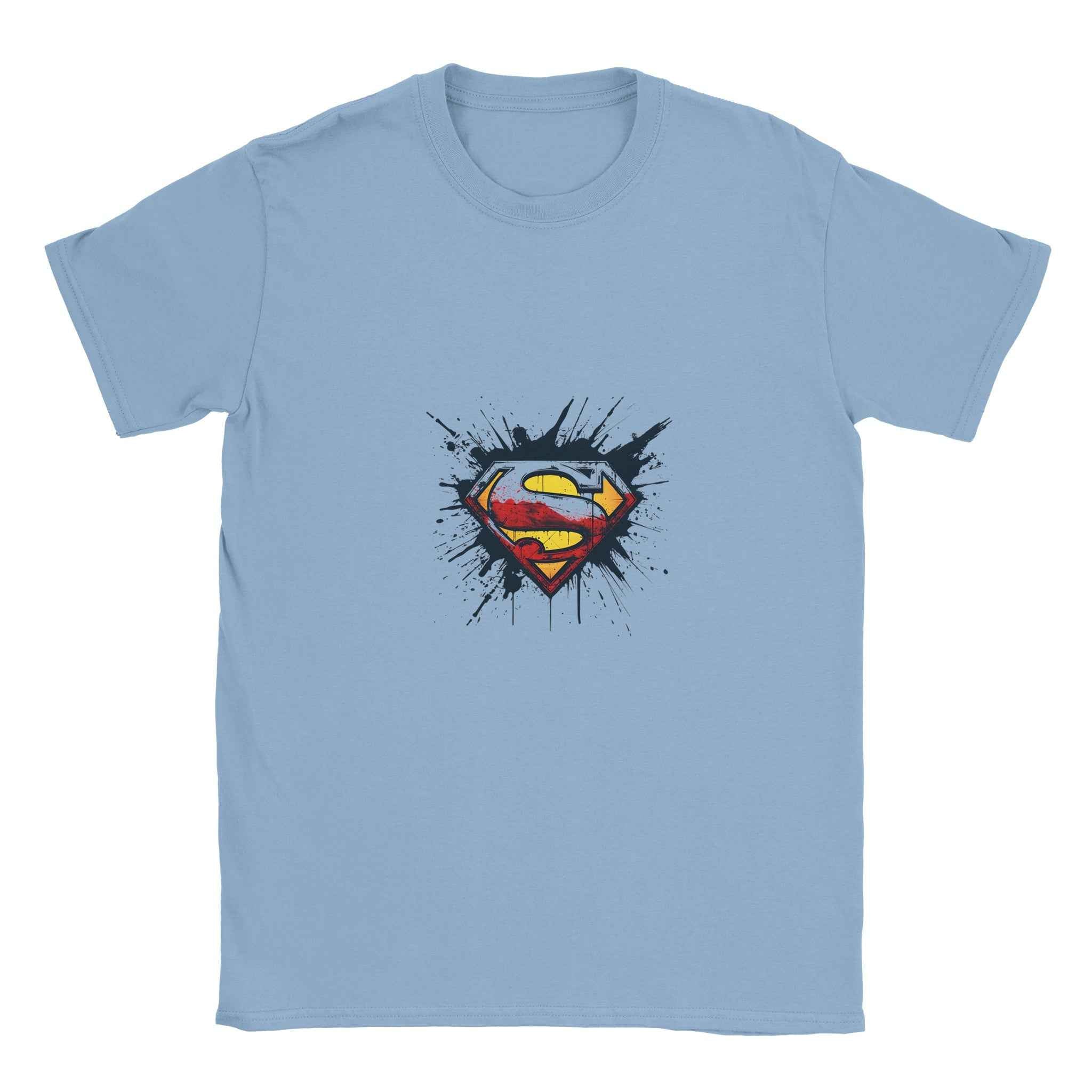 Distressed Superman Shield T-Shirt – Heroic Comic-Inspired Graphic Tee in Your Choice of Ten Bold Hues