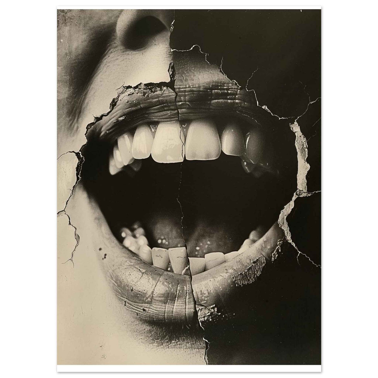 "Shattered Scream" Poster – Evocative Monochrome Wall Art (Multiple Sizes Available)