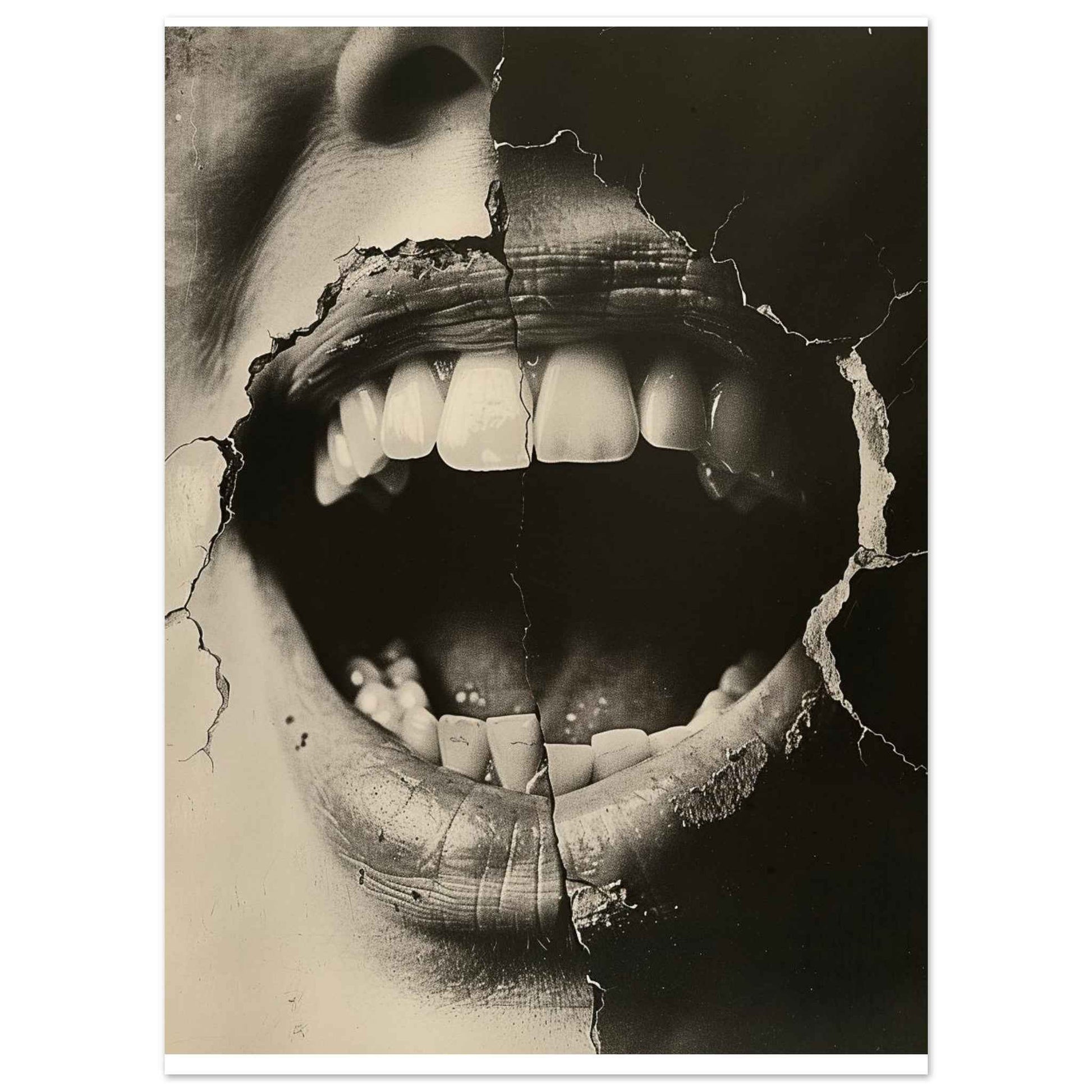 "Shattered Scream" Poster – Evocative Monochrome Wall Art (Multiple Sizes Available)
