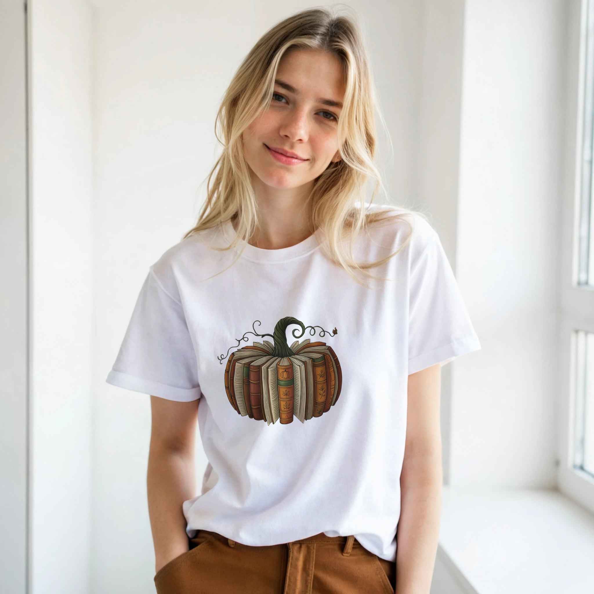 Bookish Pumpkin Halloween T-Shirt – Literary Fall Vibes & Cozy Comfort in Your Choice of Colors