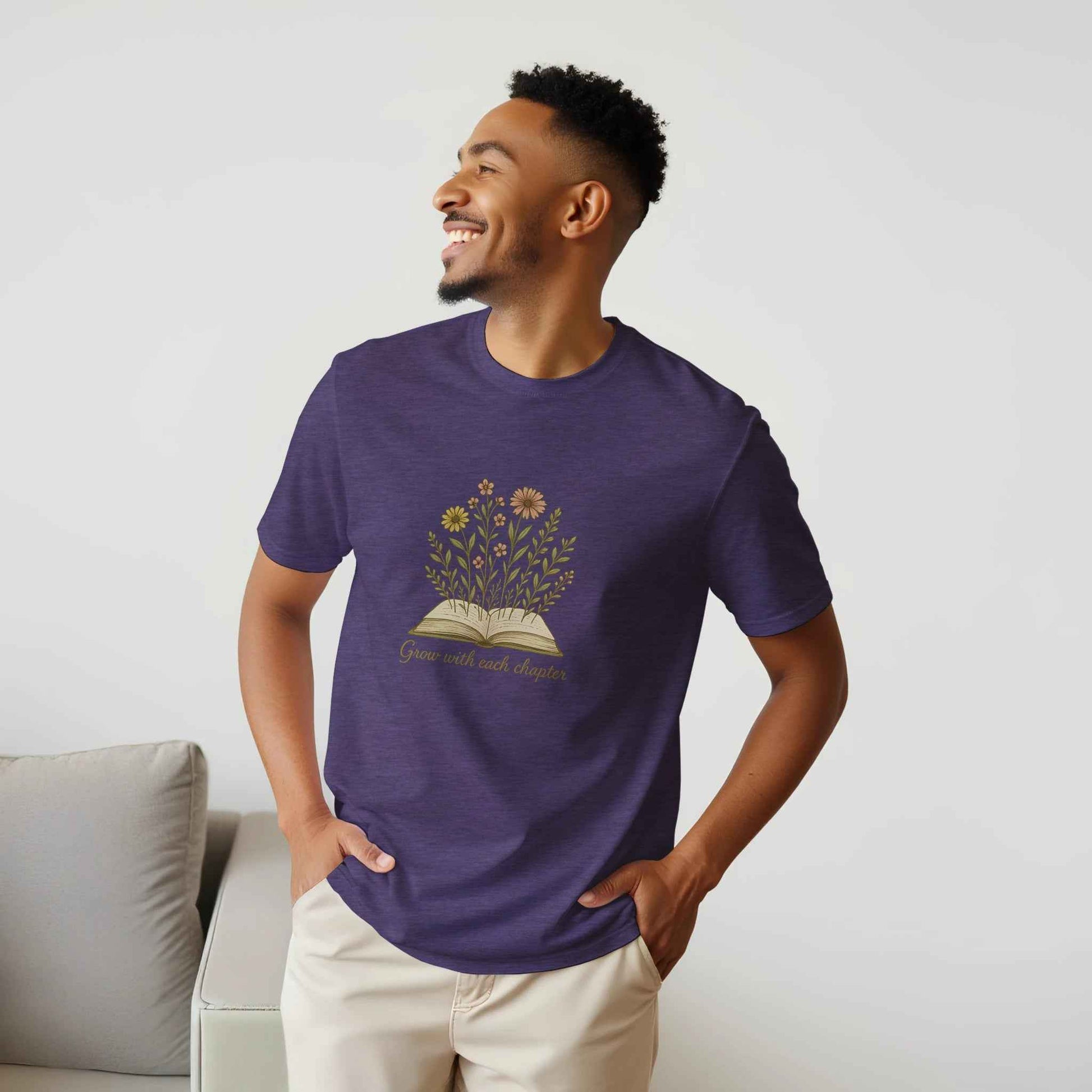"Grow with Each Chapter" Bookish T-Shirt – Botanical Reader Design