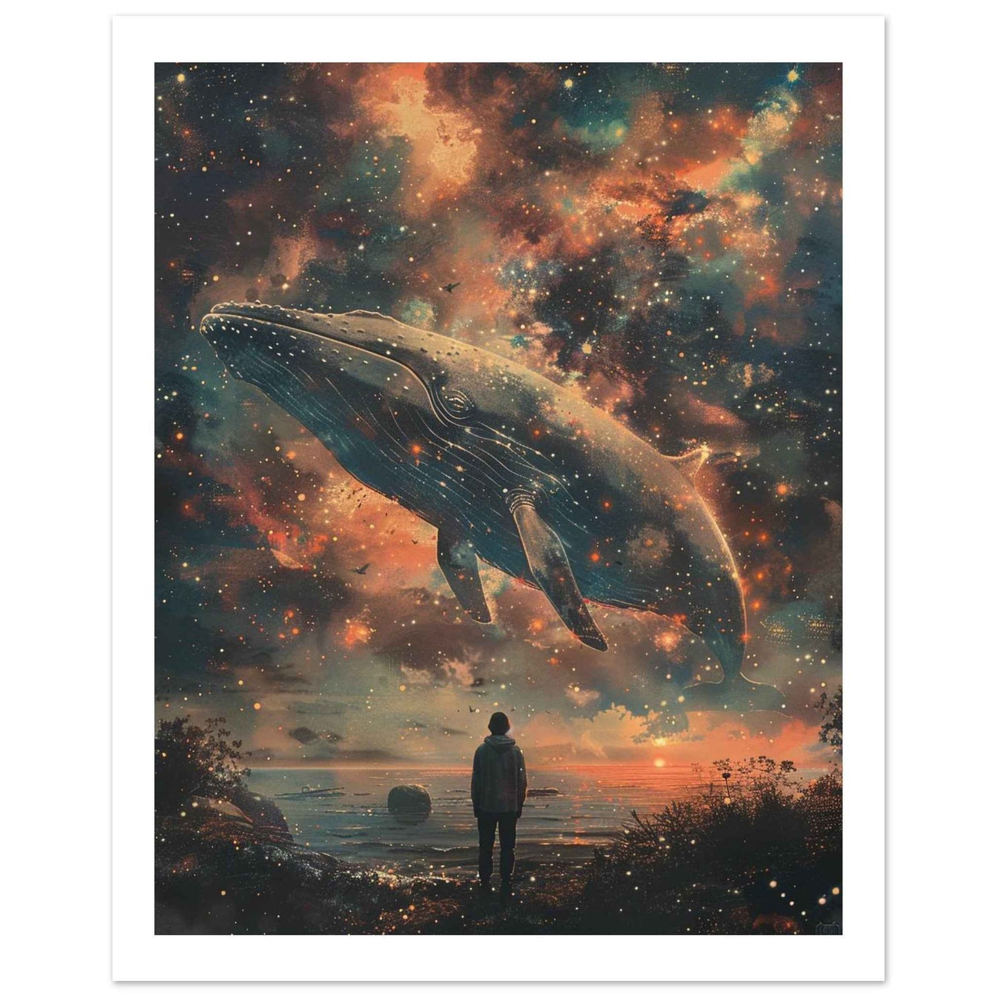 "Cosmic Whale" Poster – Mystical Starry Night Sky Wall Art (Multiple Sizes Available)