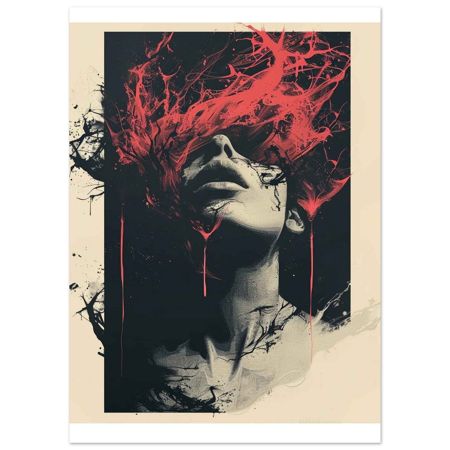 "Crimson Flow" Poster – Abstract Expressionist Wall Art (Multiple Sizes Available)