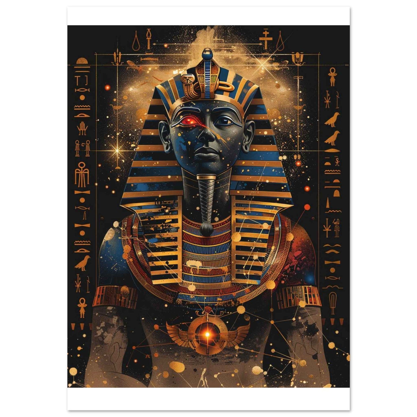 "Pharaoh's Gaze" Poster – Mystical Egyptian Wall Art with Cosmic Allure (Multiple Sizes Available)