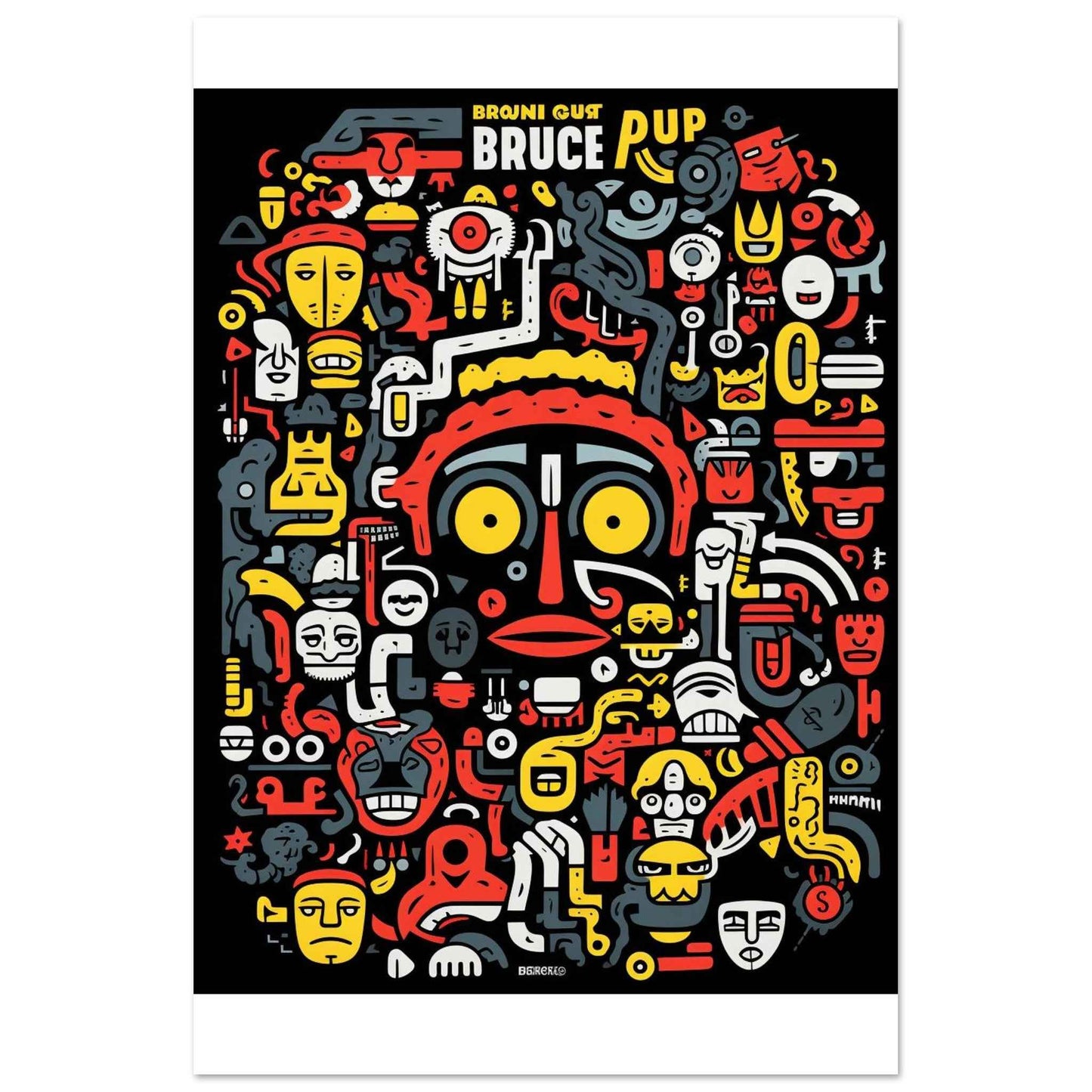 "Bruce Pup" Poster – Eclectic Cartoon Doodle Wall Art (Multiple Sizes Available)