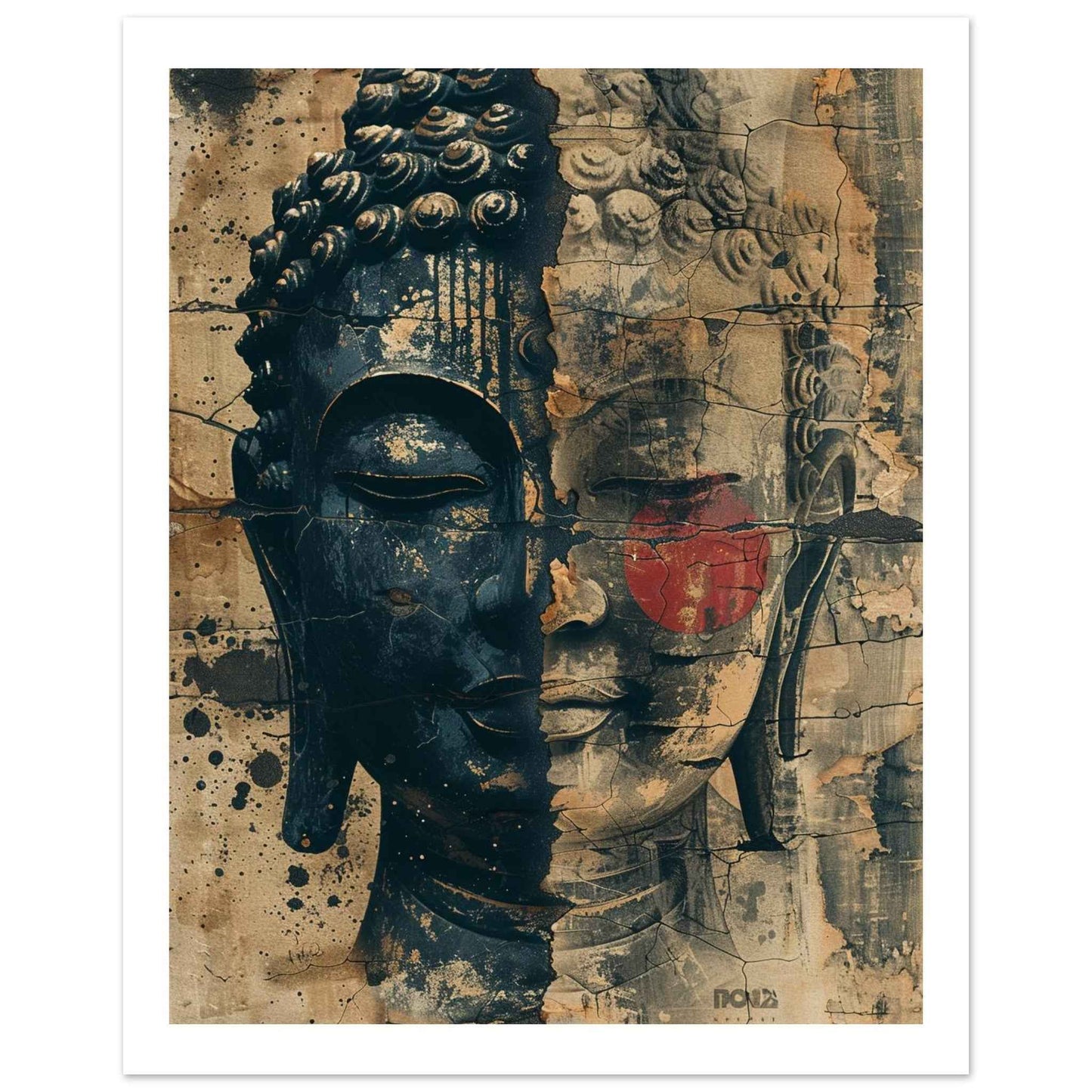 "Buddha's Duality" Poster – Rustic Zen Grunge Wall Art (Multiple Sizes Available)