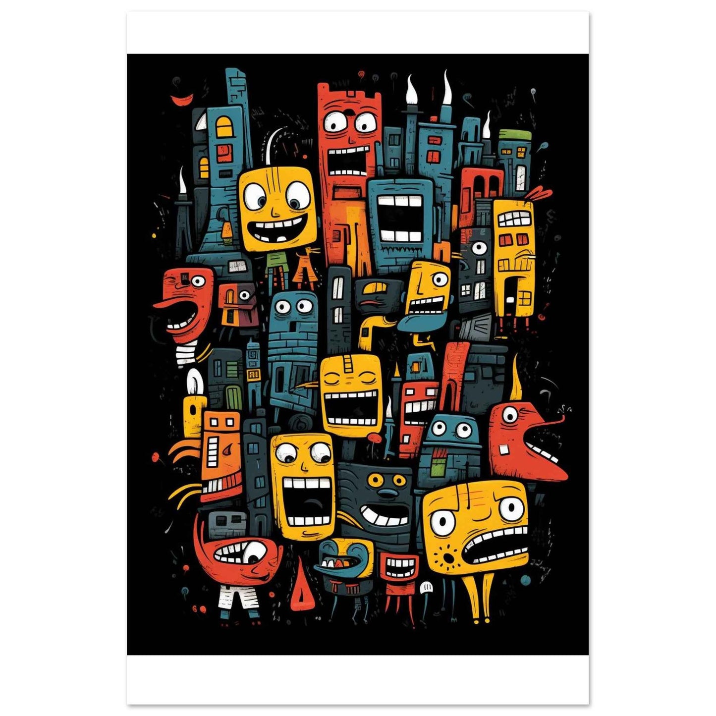 "City of Smiles" Poster – Playful Doodle Art Wall Decor (Multiple Sizes Available)