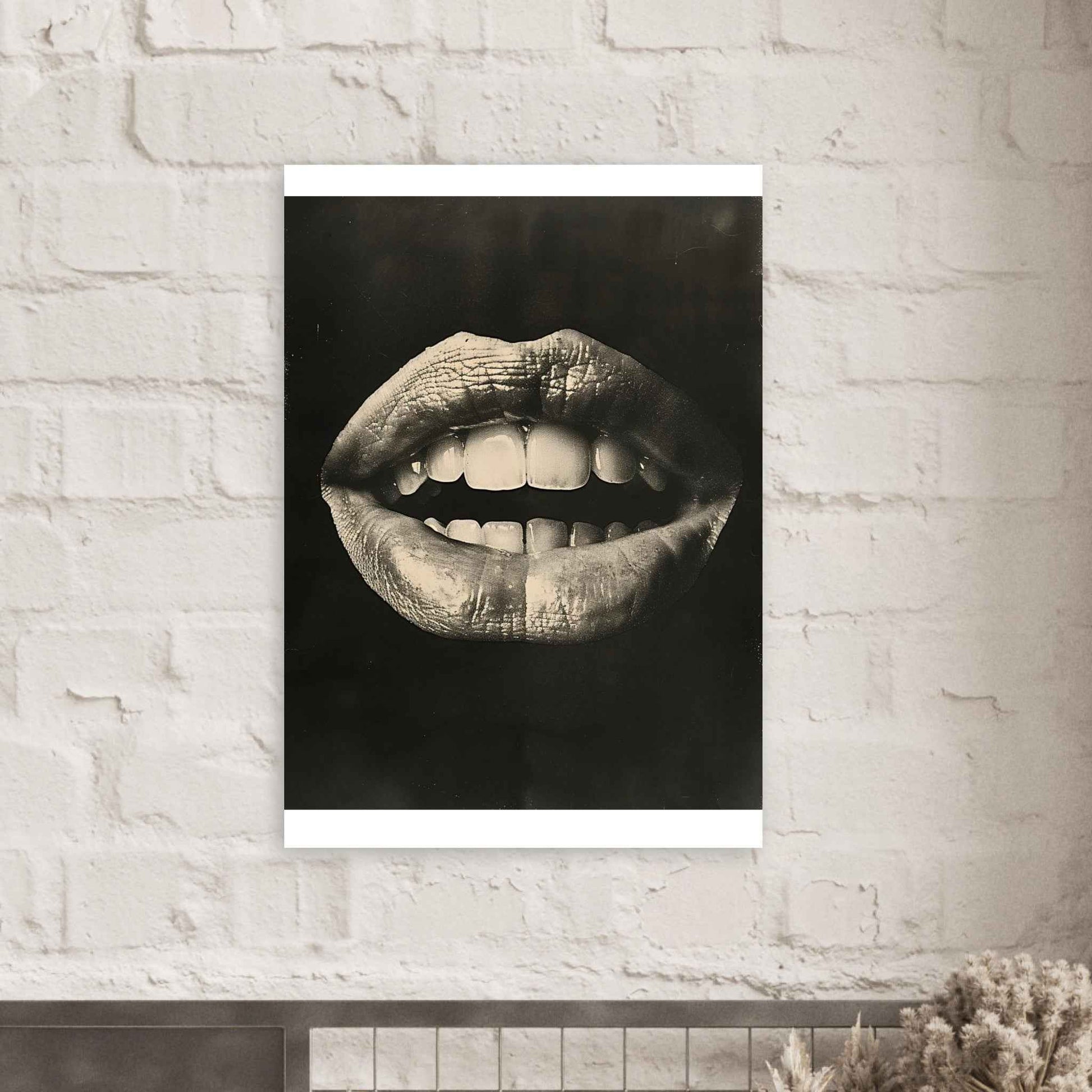 "The Kiss" Poster – Striking Black & White Lip Art (Multiple Sizes Available)