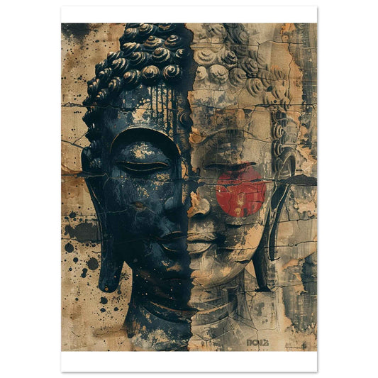 "Buddha's Duality" Poster – Rustic Zen Grunge Wall Art (Multiple Sizes Available)