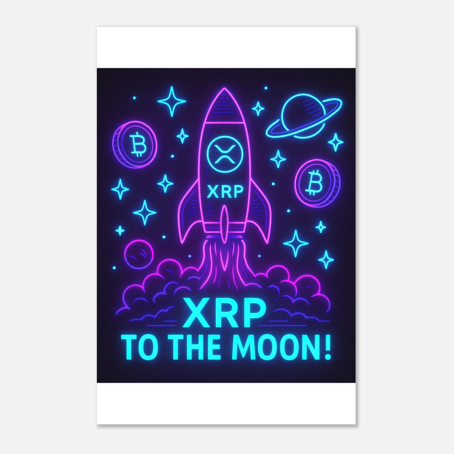 XRP To The Moon Poster – Neon Crypto Hype Wall Art - F4 Custom Prints