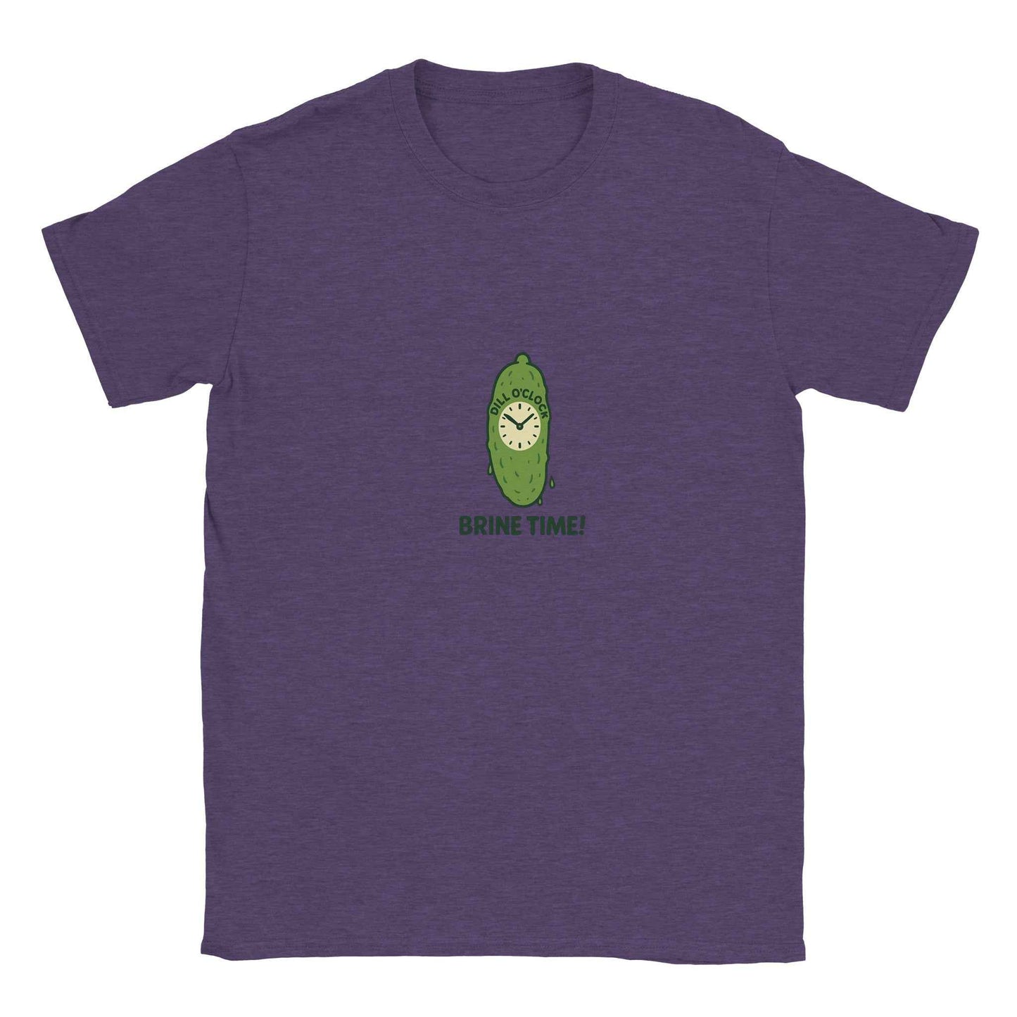 "Dill O'Clock Brine Time" Pickle T-Shirt – Playful Cartoon Pickle Design for Foodies