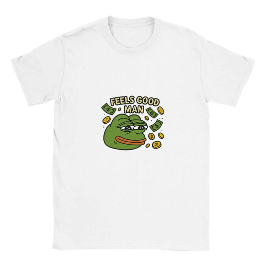 Crypto T-Shirt – Feels Good Man Pepe Meme with Raining Money - Iconic & Comfy Unisex Tee