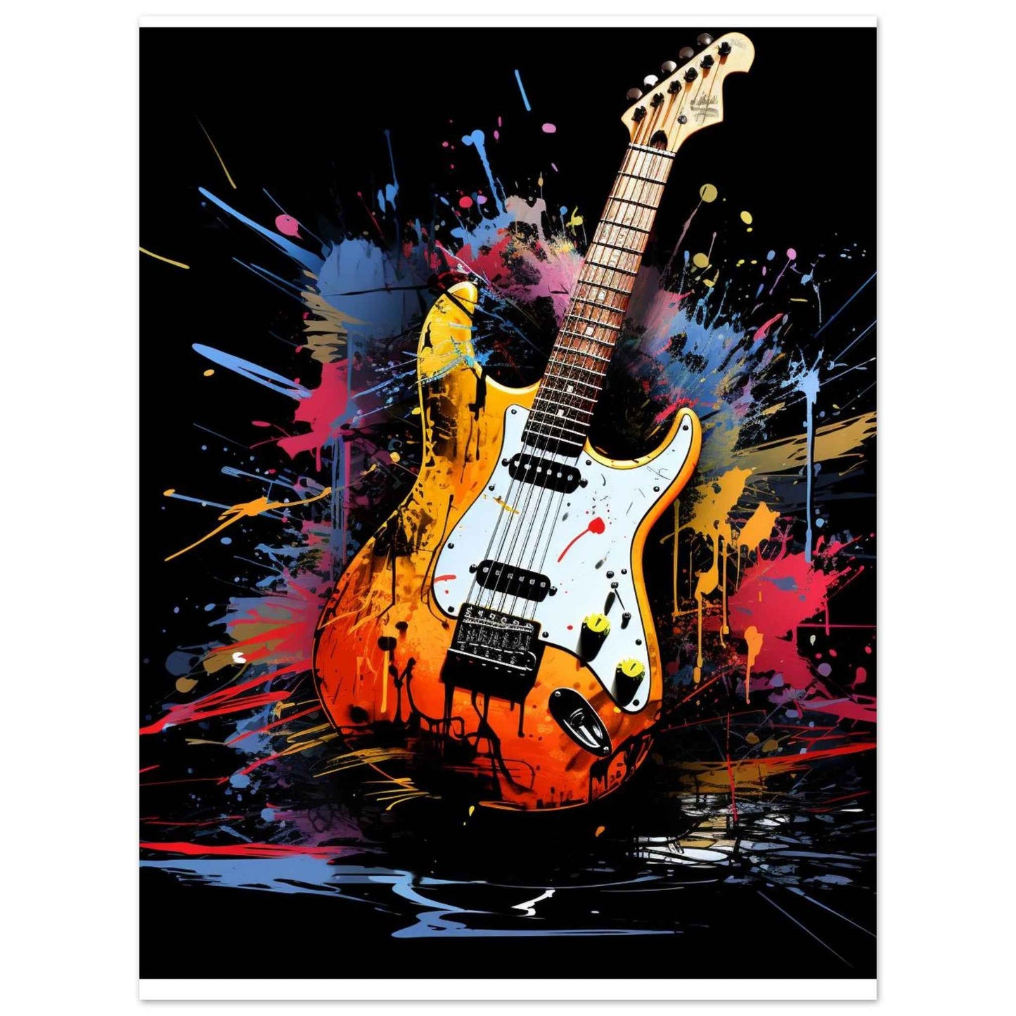"Electric Splash" Poster – Vibrant Grunge Guitar Wall Art (Multiple Sizes Available)