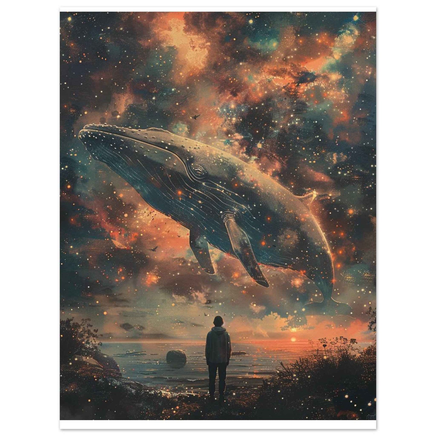 "Cosmic Whale" Poster – Mystical Starry Night Sky Wall Art (Multiple Sizes Available)