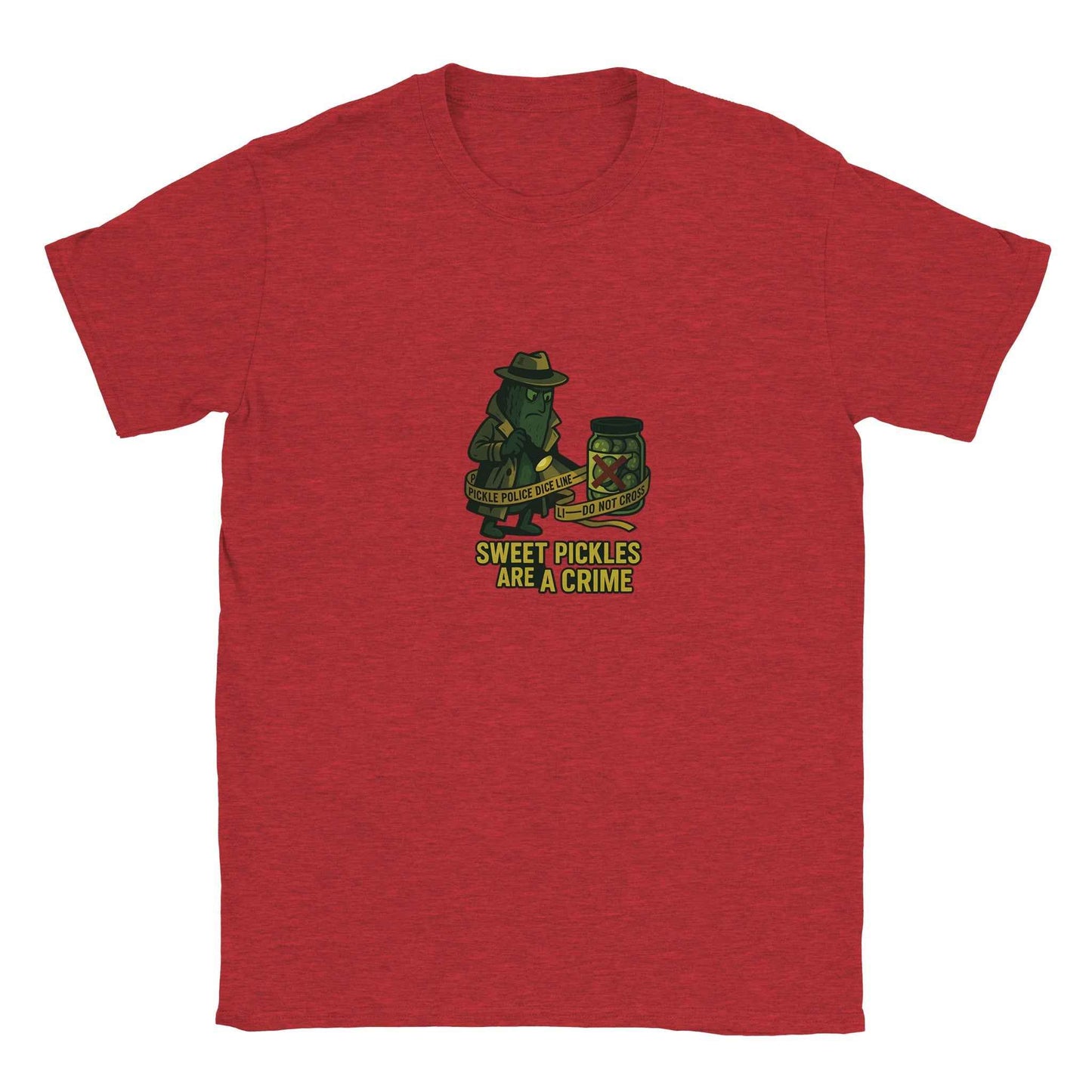 ‘Sweet Pickles Are A Crime’ Pickle T-Shirt – Detective-Style Brine Sleuth Graphic