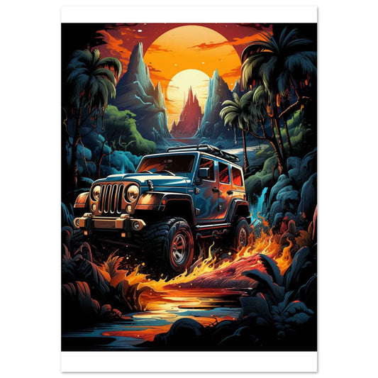 “Tropical Off-Road Sunset” Poster – Vibrant Adventure Wall Art (Multiple Sizes Available)