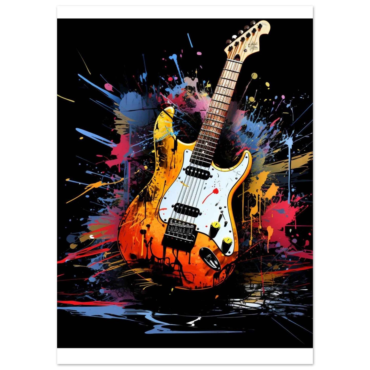 "Electric Splash" Poster – Vibrant Grunge Guitar Wall Art (Multiple Sizes Available)