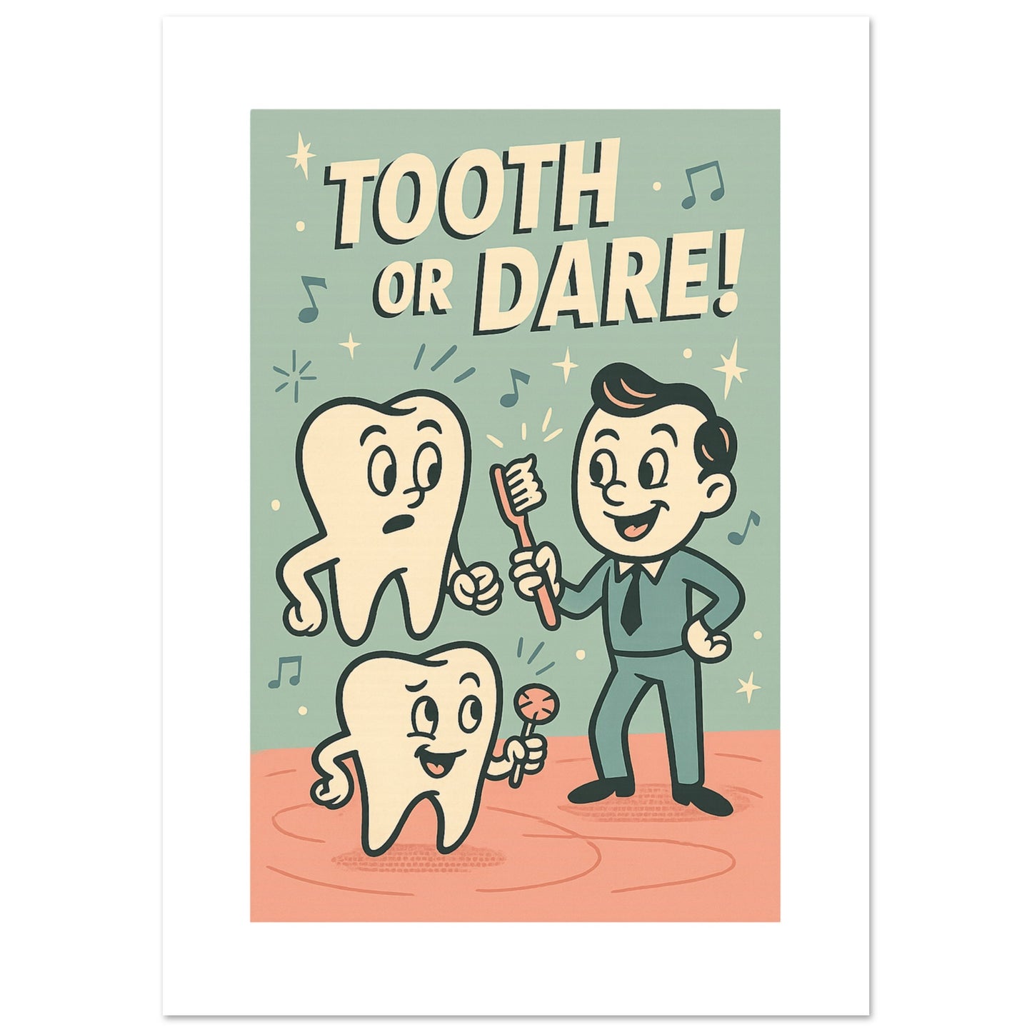 Tooth or Dare Dental Health Poster – Retro Oral Care Wall Print - F4 Custom Prints