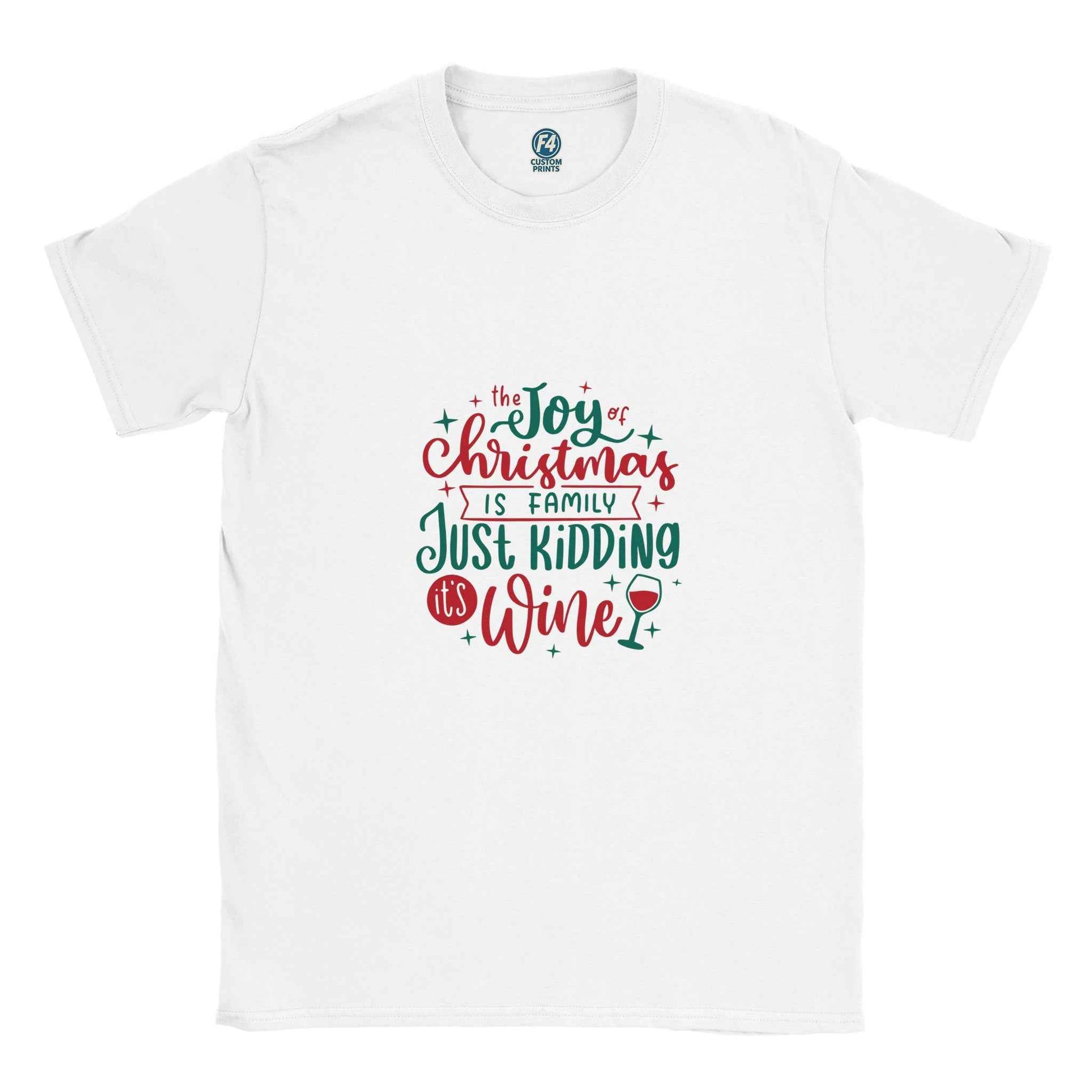 The Joy of Christmas is Wine – Funny Holiday Graphic Tee in Your Choice of Festive Hues