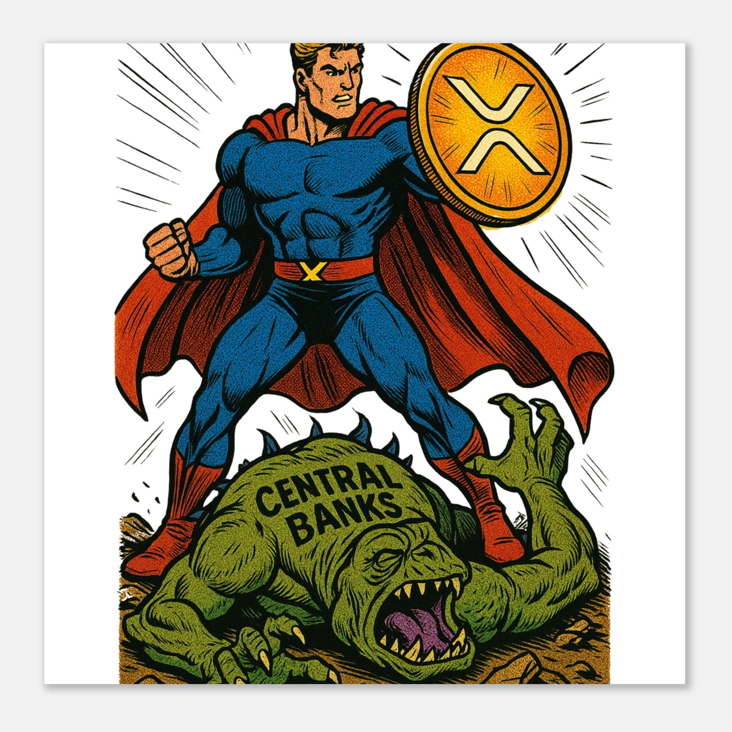 XRP Superhero Poster – Crypto Freedom Fighter Wall Art - F4 Custom Prints