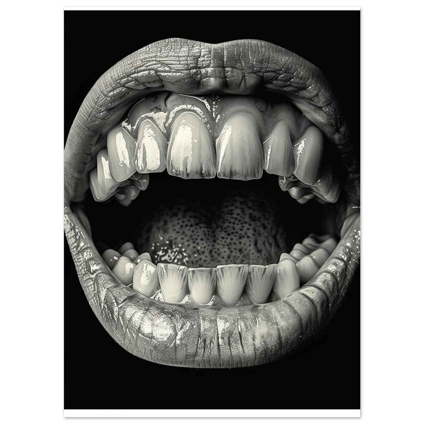 “Open Mouth & Teeth” Poster – Striking Black and White Art (Multiple Sizes Available)