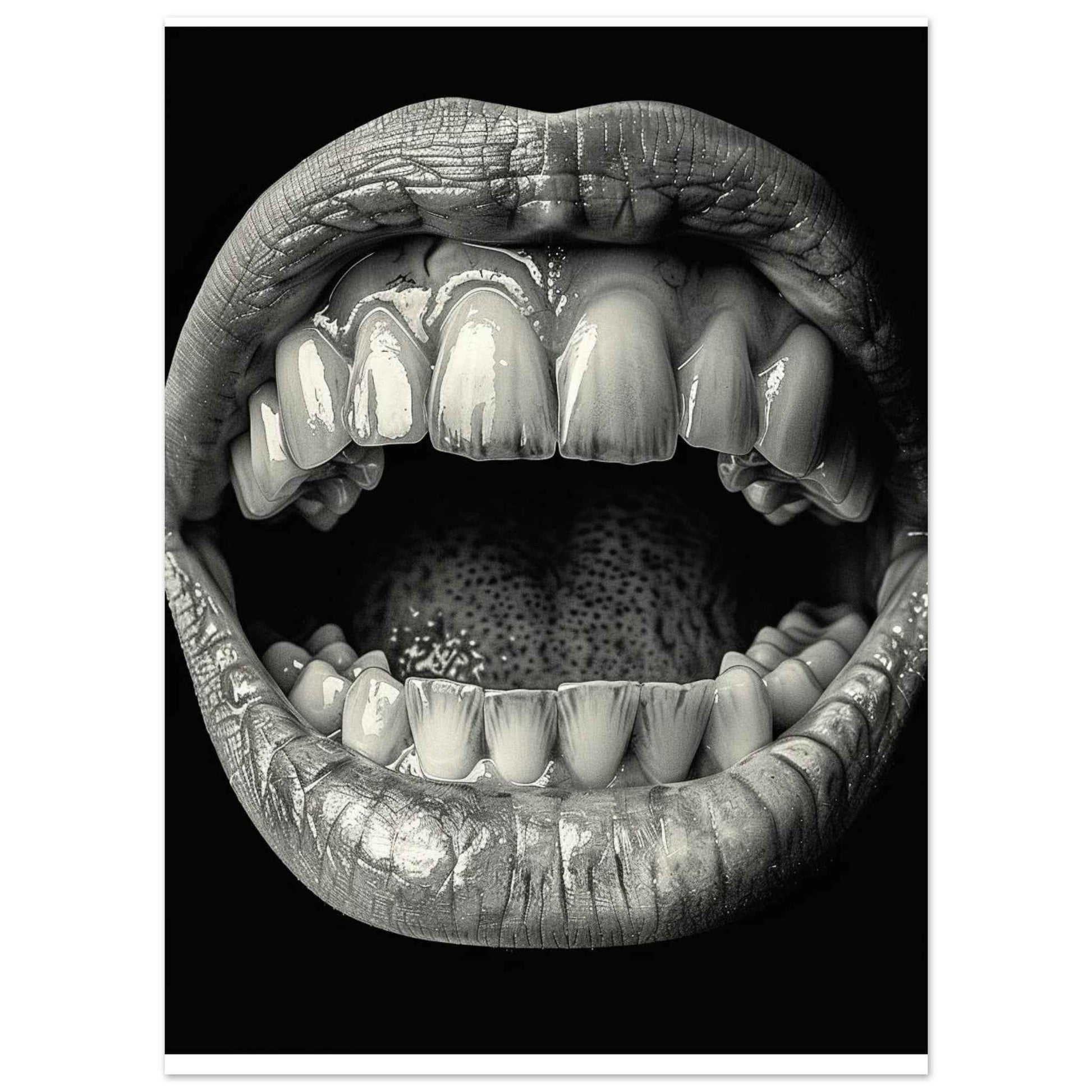“Open Mouth & Teeth” Poster – Striking Black and White Art (Multiple Sizes Available)
