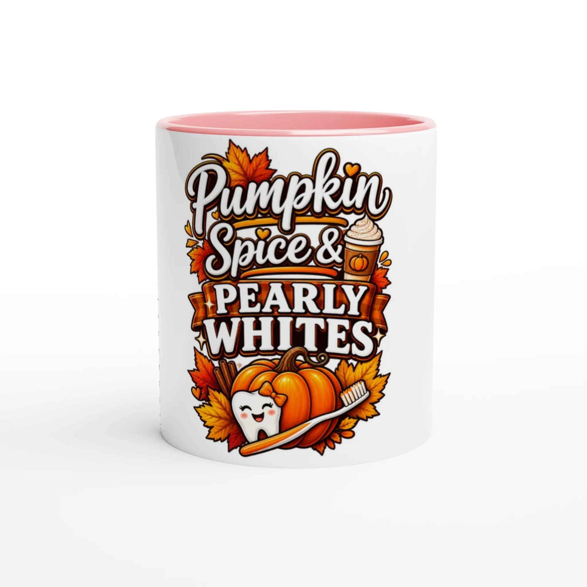 Pumpkin Spice Pearly Whites 11oz Coffee Mug with Color Inside
