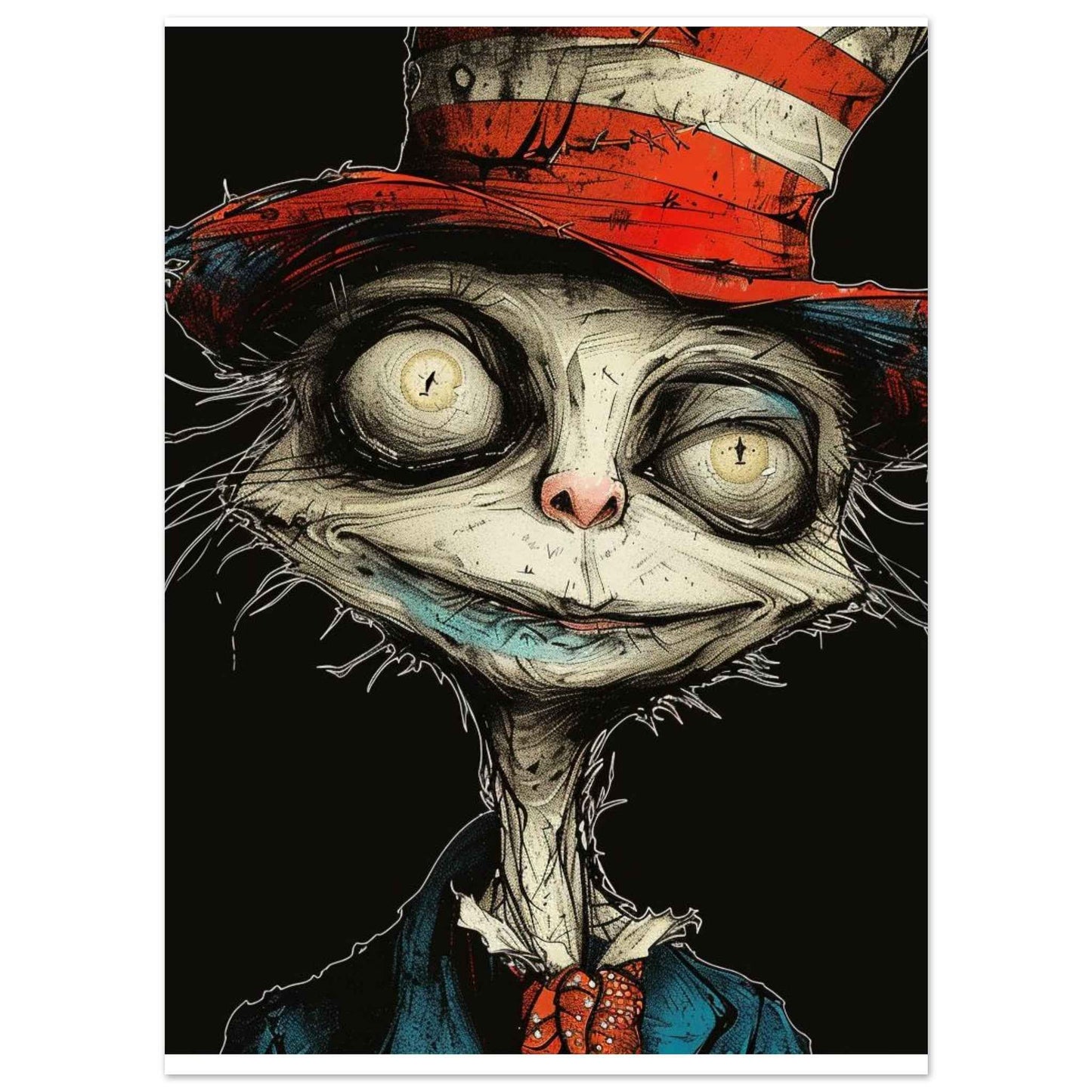 "Alice's Mad Hatter Cat" Poster – Whimsical Dark Art Wall Decor (Multiple Sizes Available)