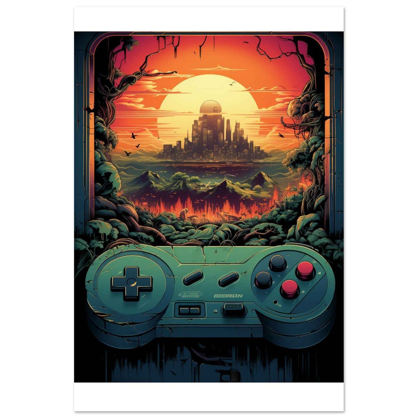 "Gamer's Sunset" Poster – Retro-Futuristic Gaming Wall Art (Multiple Sizes Available)