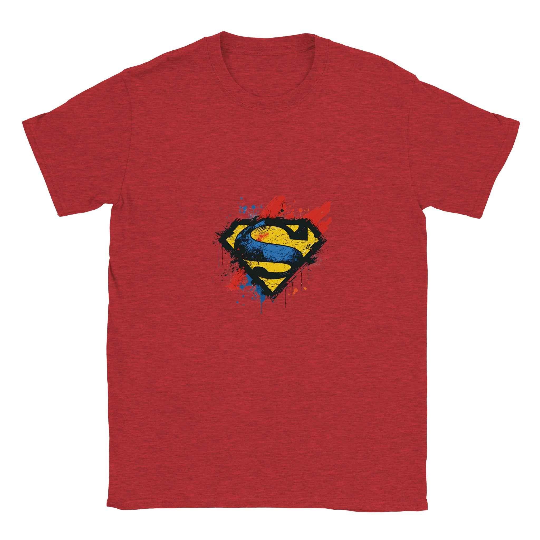 Abstract Splatter Superman Emblem T-Shirt – Heroic Comic-Inspired Graphic Tee in Vibrant Colors