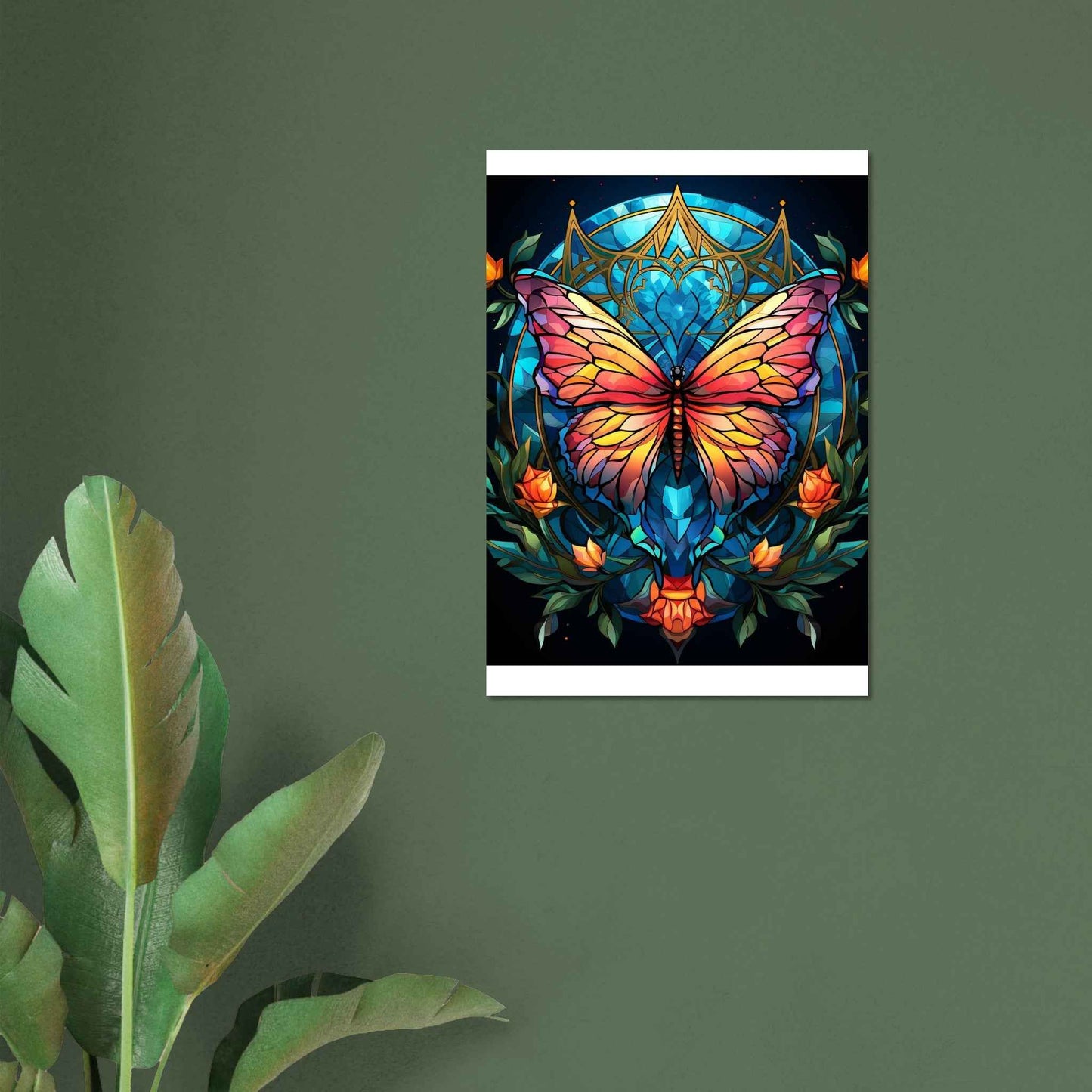 “Stained Glass Butterfly” Poster – Vibrant Neo-Traditional Wall Art (Multiple Sizes Available)