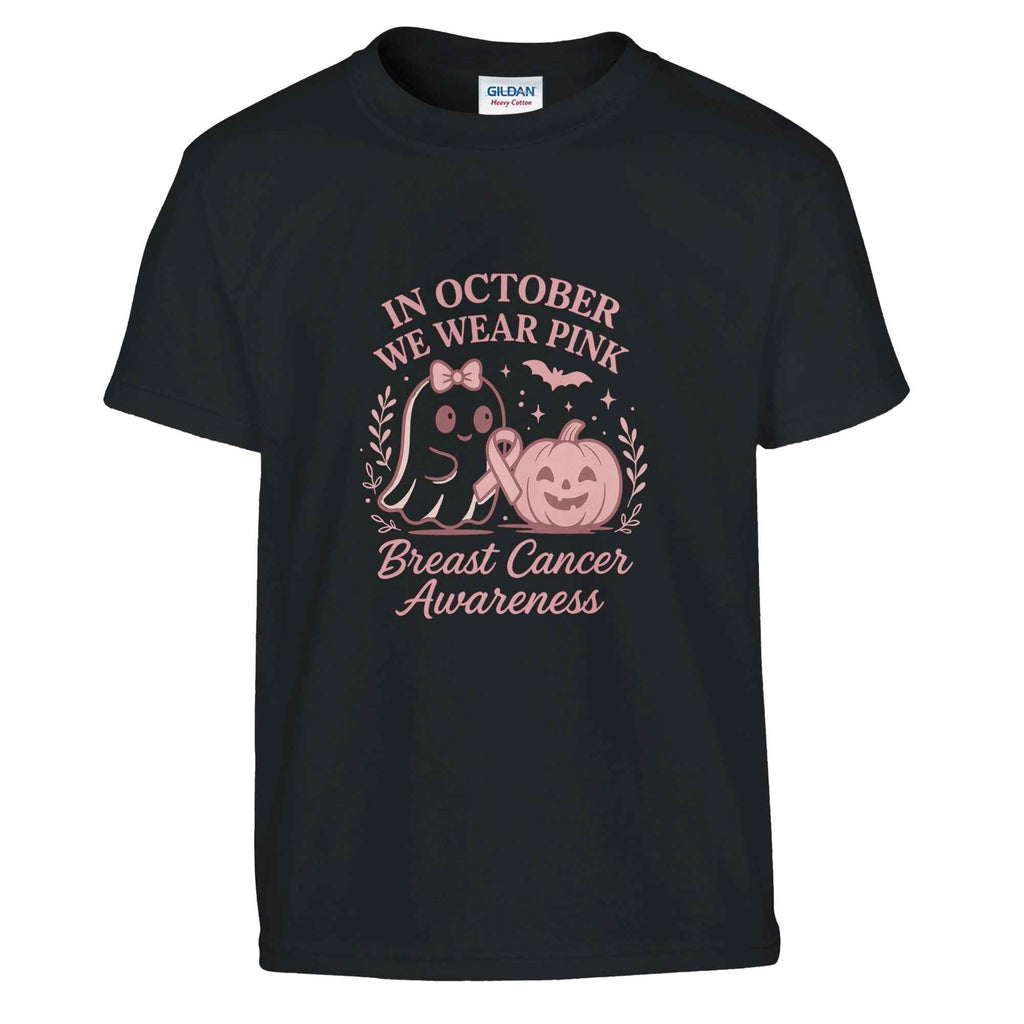 In October We Wear Pink Ghost Pumpkin T-Shirt – Breast Cancer Awareness Tee - F4 Custom Prints