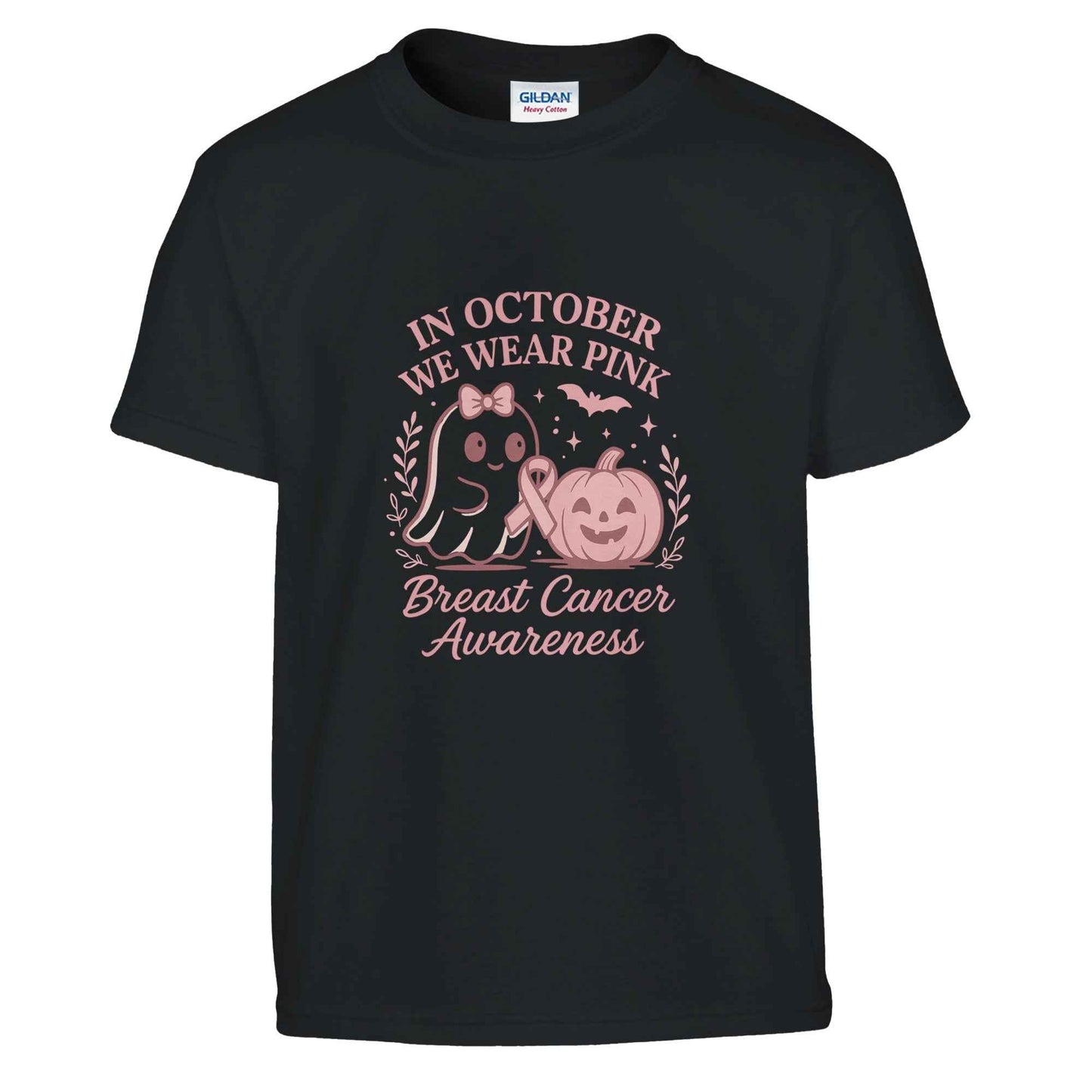 In October We Wear Pink Ghost Pumpkin T-Shirt – Breast Cancer Awareness Tee - F4 Custom Prints
