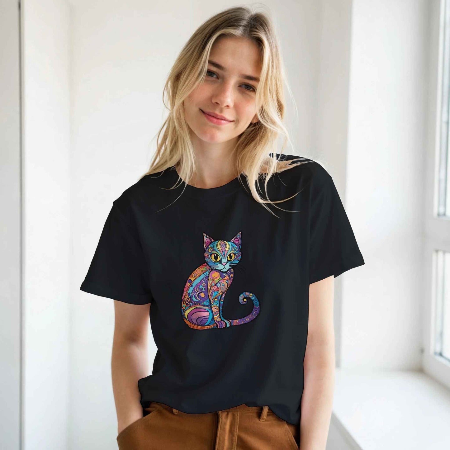 Zen Doodle Cat Tee – Psychedelic Feline Art for Boho Souls & Cat Lovers