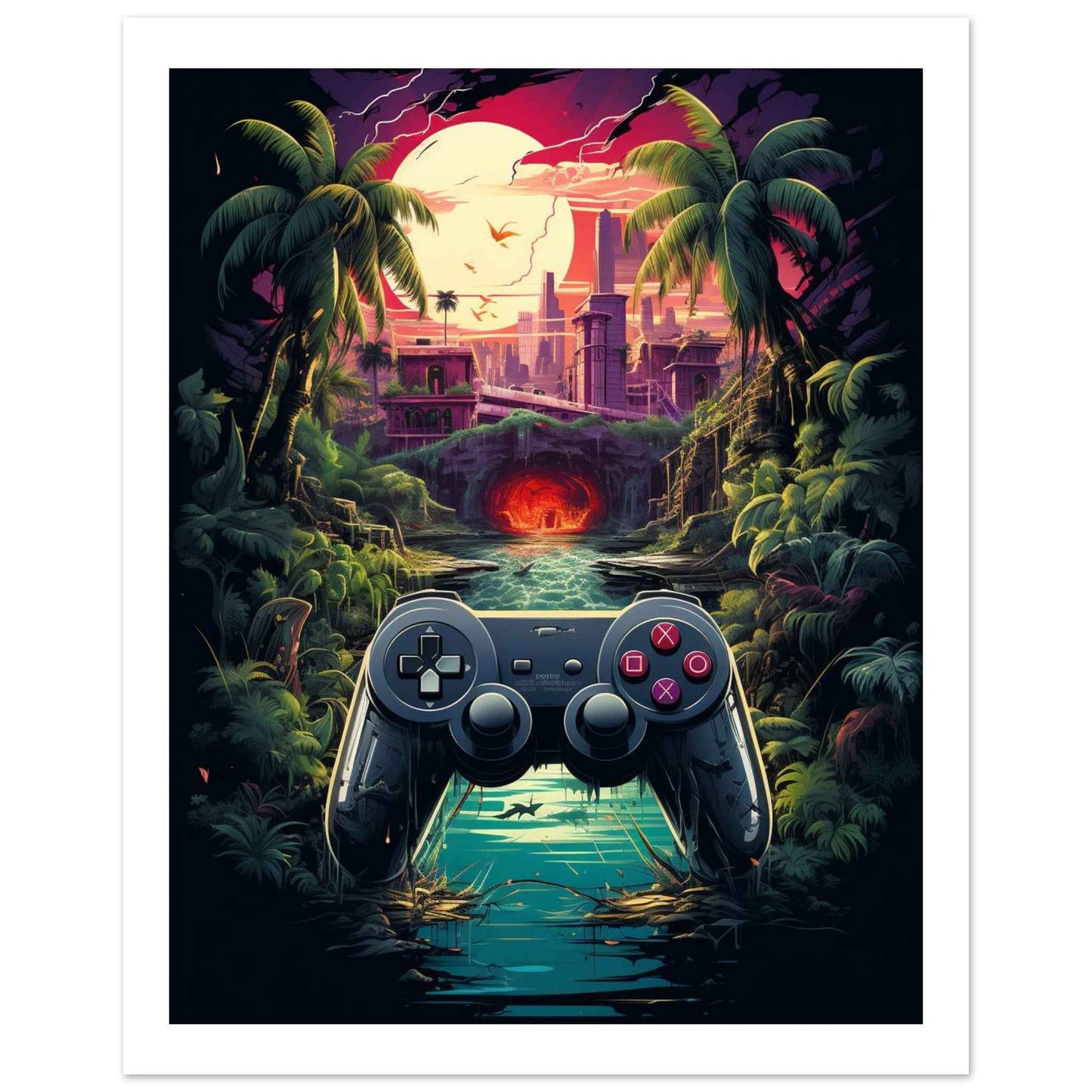 "Gamer's Paradise" Poster – Retro-Futuristic Gaming Wall Art (Multiple Sizes Available)