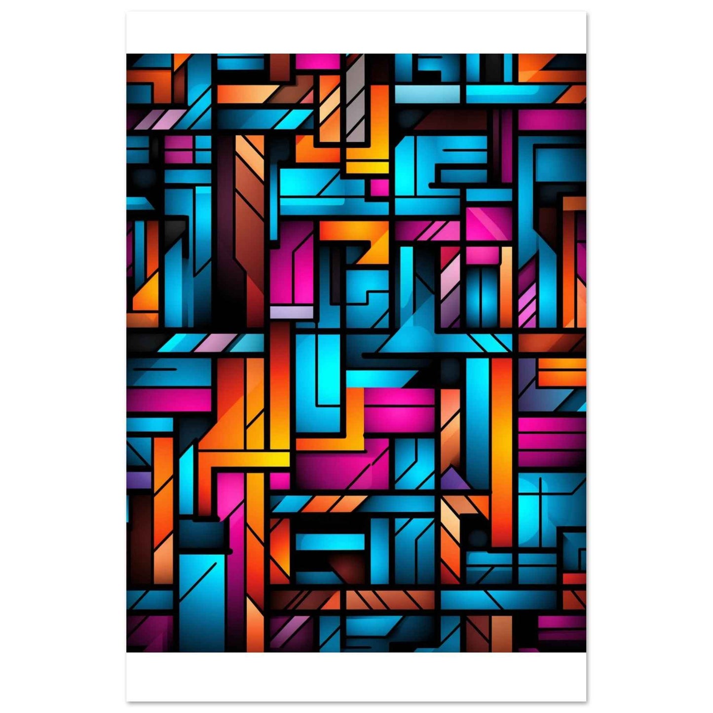 “Urban Grid” Poster – Dynamic Geometric Wall Art in Neon Hues (Multiple Sizes Available)