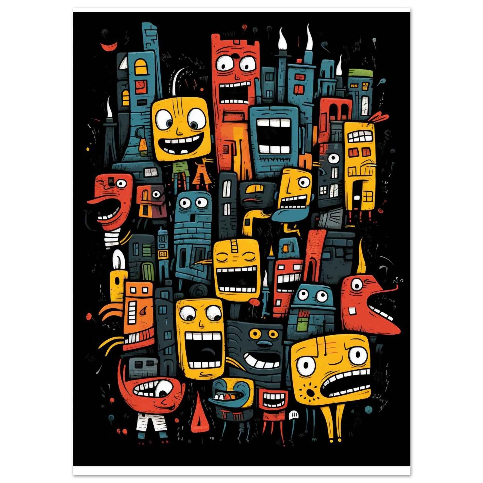 "City of Smiles" Poster – Playful Doodle Art Wall Decor (Multiple Sizes Available)