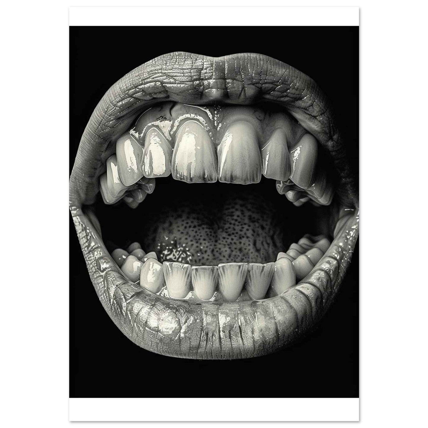 “Open Mouth & Teeth” Poster – Striking Black and White Art (Multiple Sizes Available)