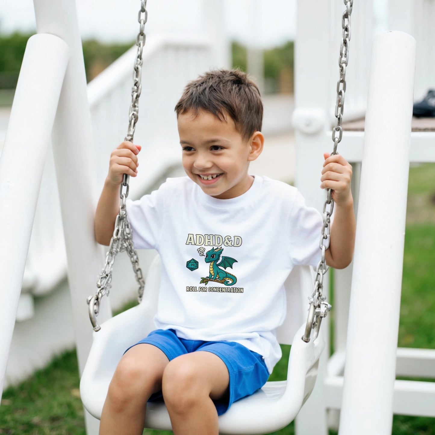 ADHD &D Kids T-Shirt — Roll for Concentration Dragon Edition - F4 Custom Prints