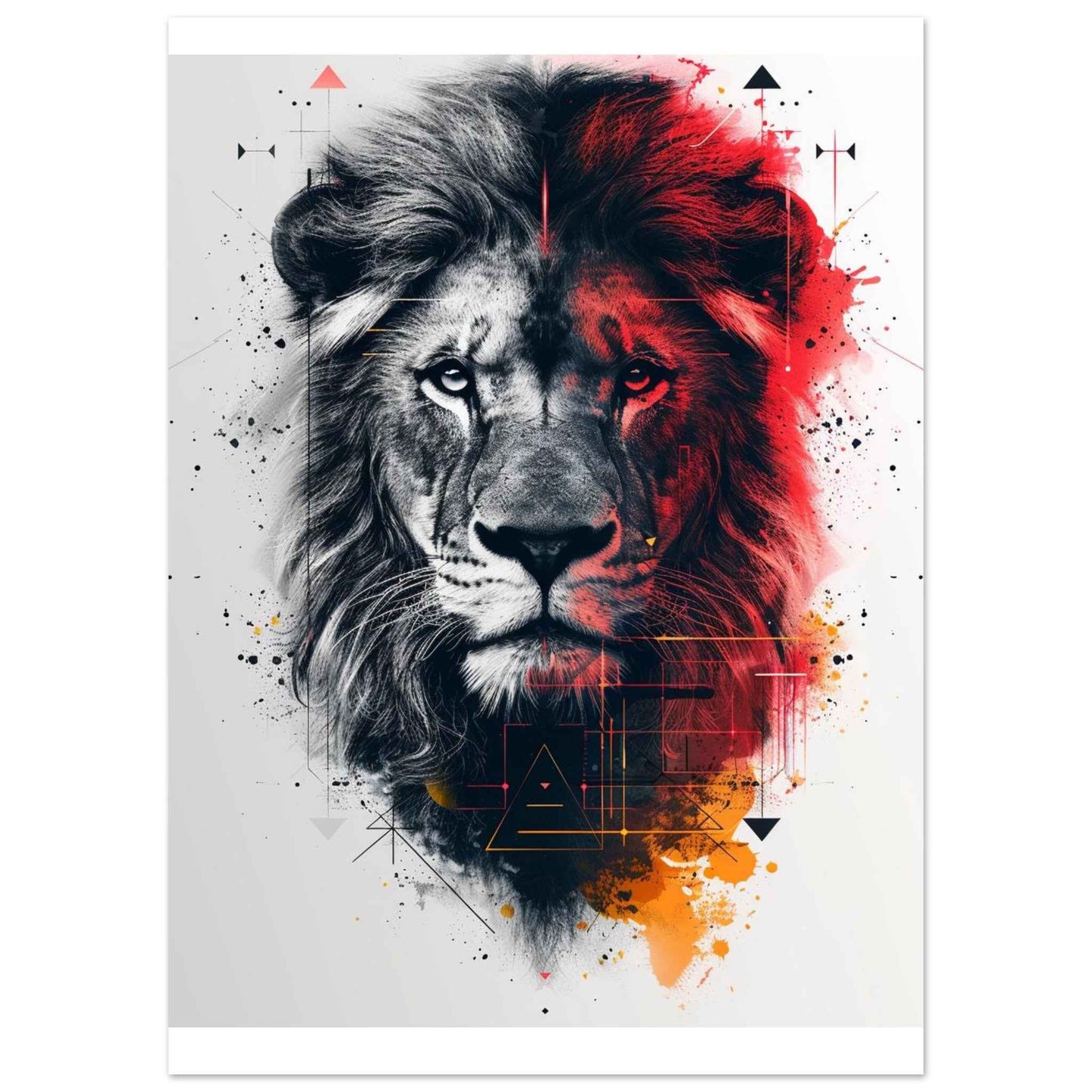 "Abstract Lion" Poster – Dynamic Split-Tone Wall Art (Multiple Sizes Available)