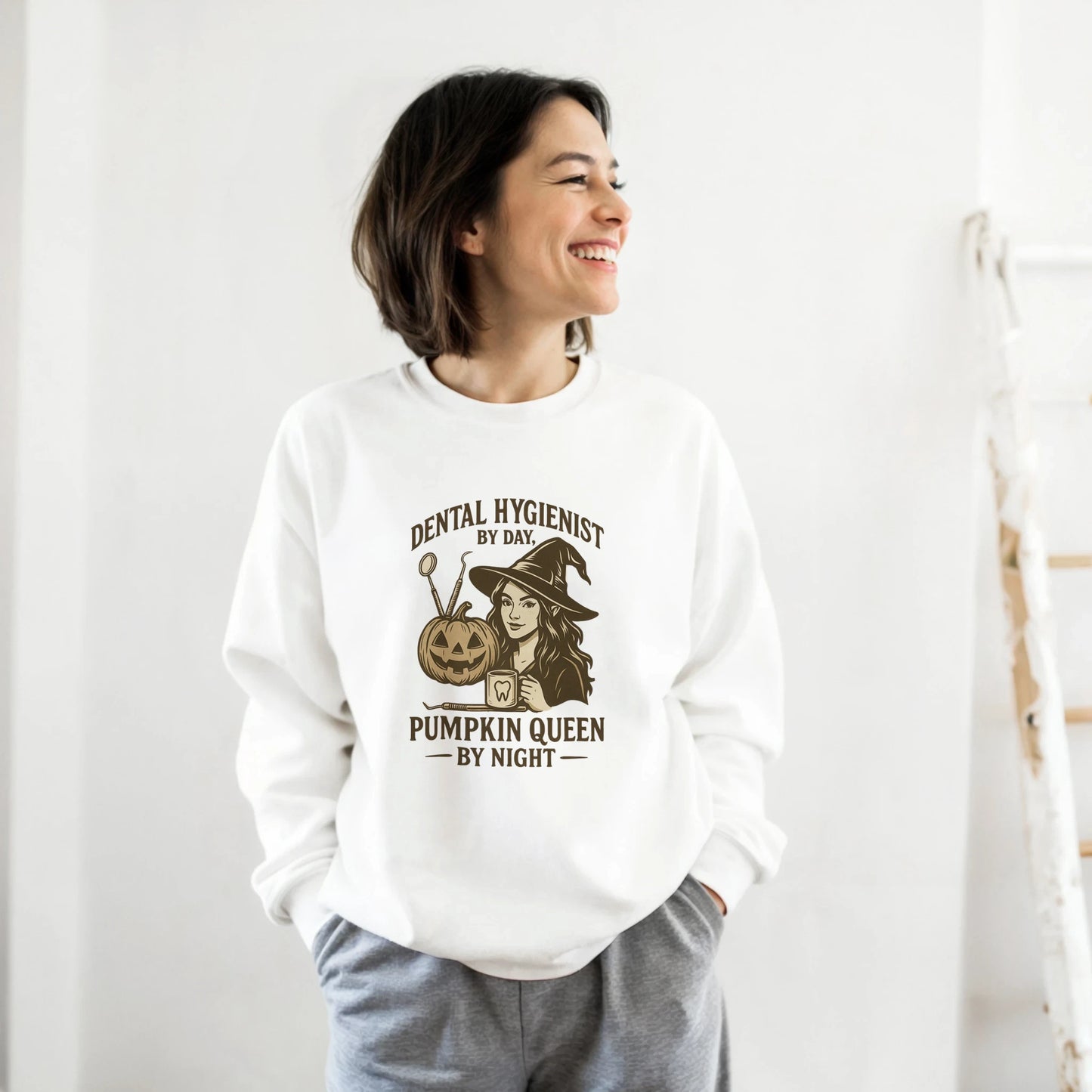 Dental Hygienist Halloween Sweatshirt – Pumpkin Queen By Night Pullover - F4 Custom Prints