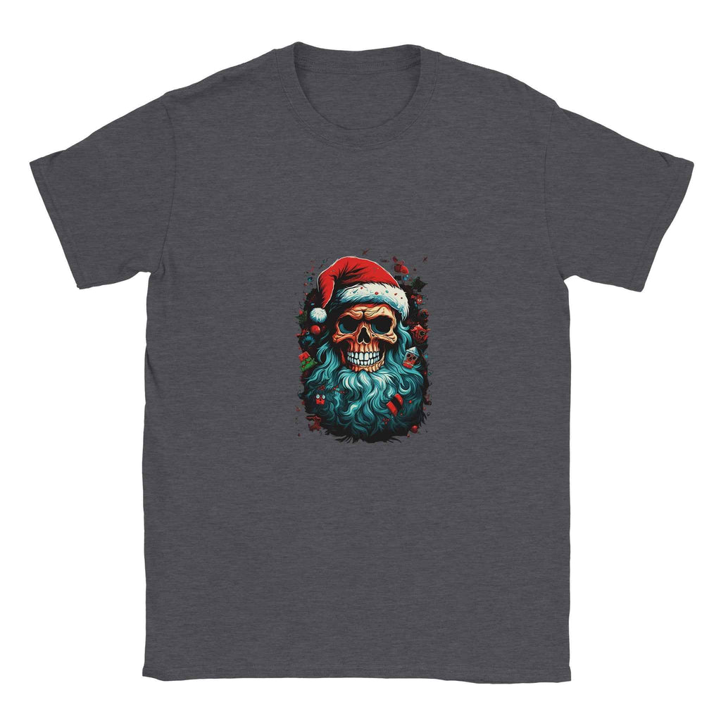 Jolly Santa Skull Christmas Tee – Edgy Holiday Graphic Shirt in Multiple Colors