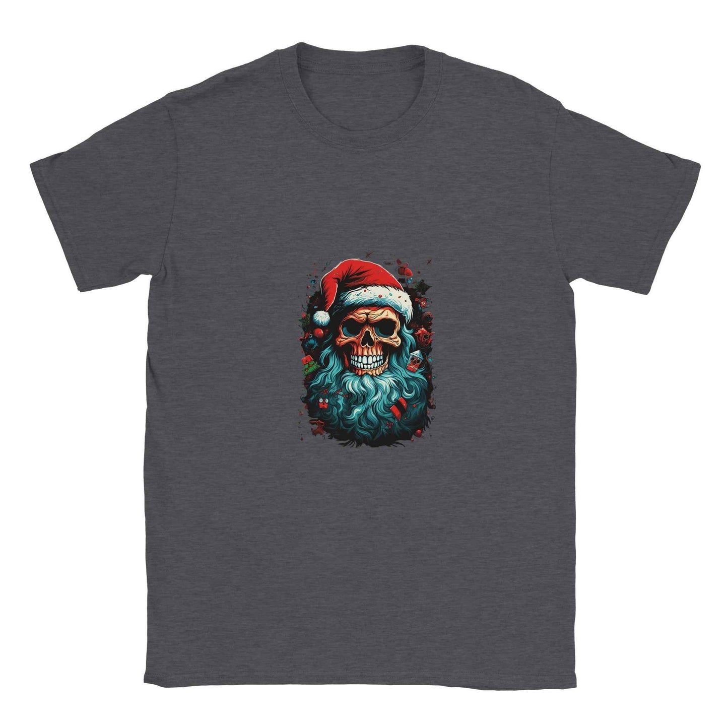 Jolly Santa Skull Christmas Tee – Edgy Holiday Graphic Shirt in Multiple Colors