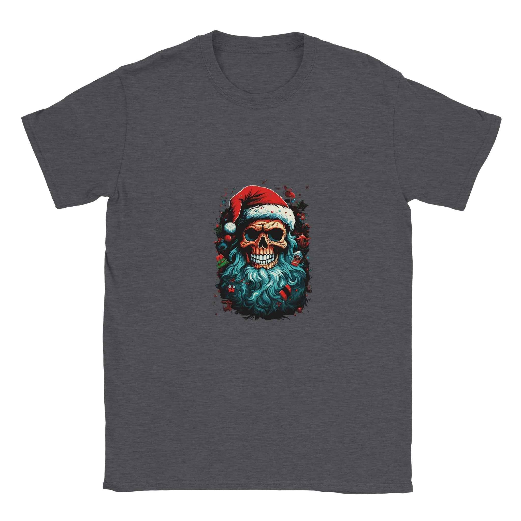Jolly Santa Skull Christmas Tee – Edgy Holiday Graphic Shirt in Multiple Colors