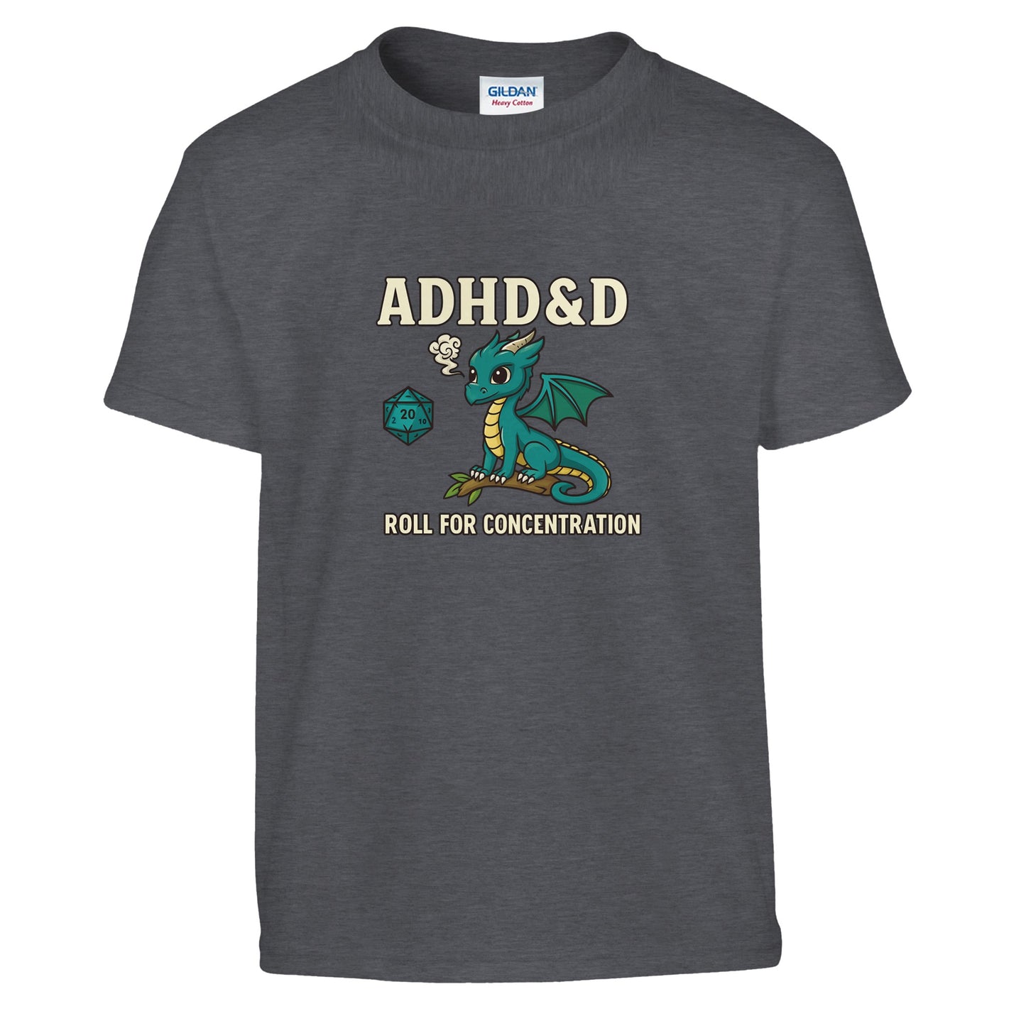ADHD &D Kids T-Shirt — Roll for Concentration Dragon Edition - F4 Custom Prints