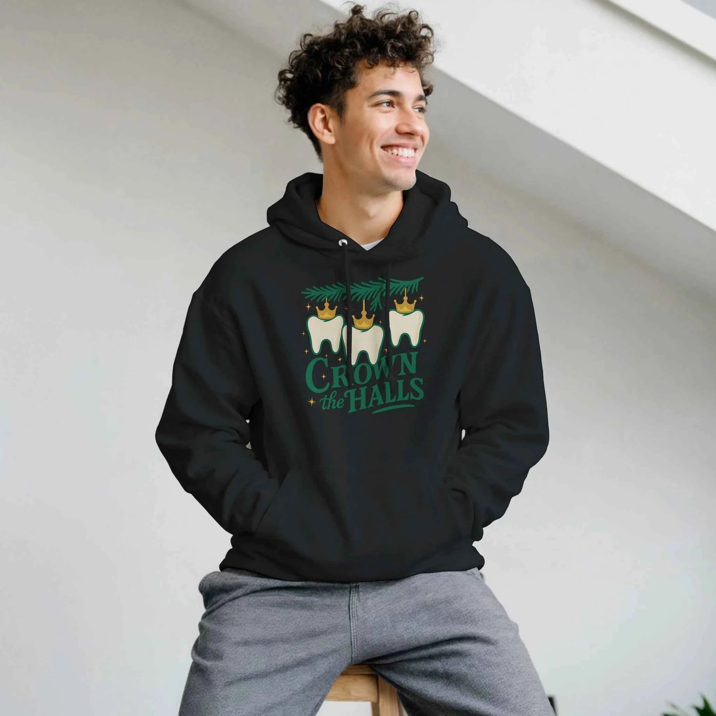 Crown the Halls Hoodie – Funny Dental Christmas Unisex Hoodie