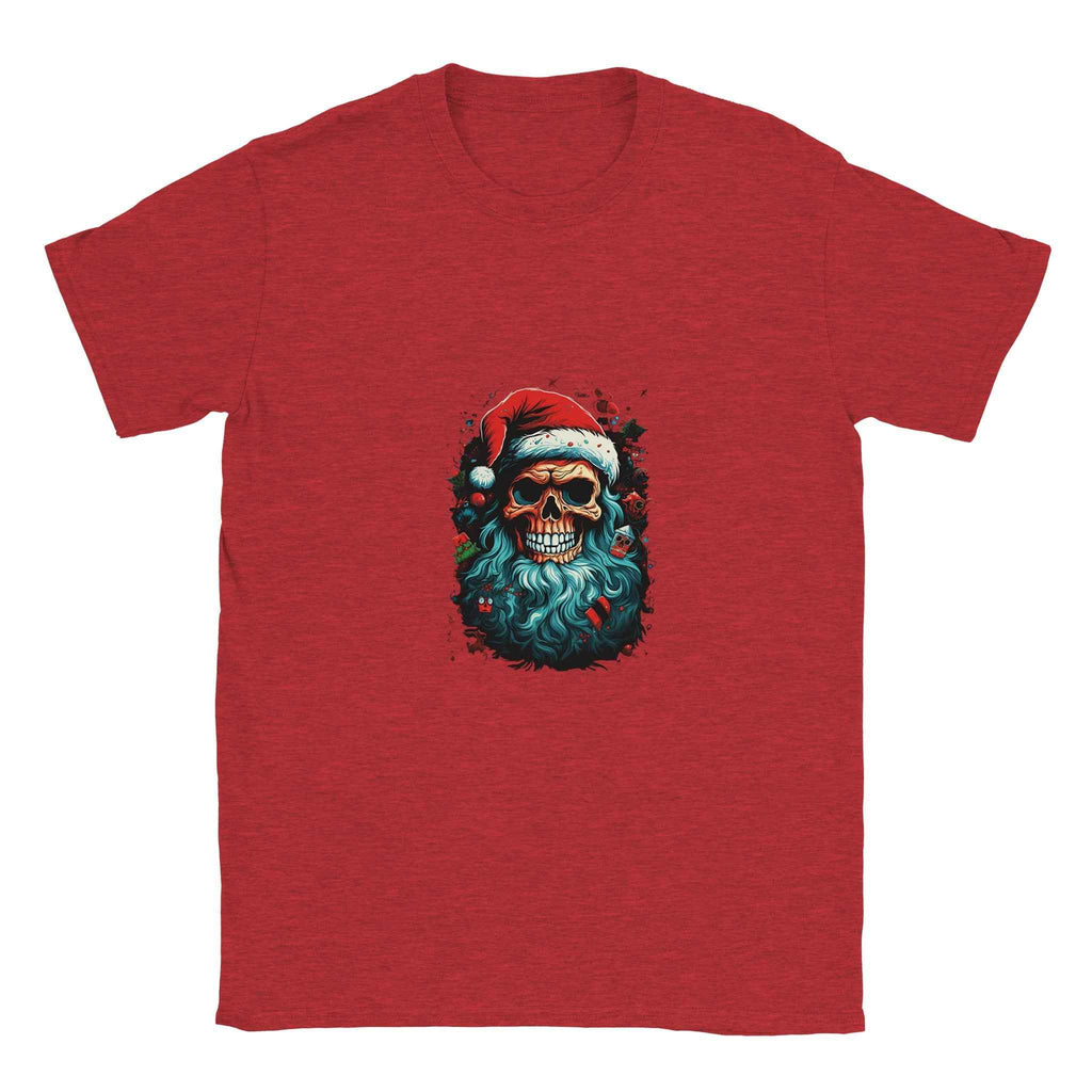 Jolly Santa Skull Christmas Tee – Edgy Holiday Graphic Shirt in Multiple Colors