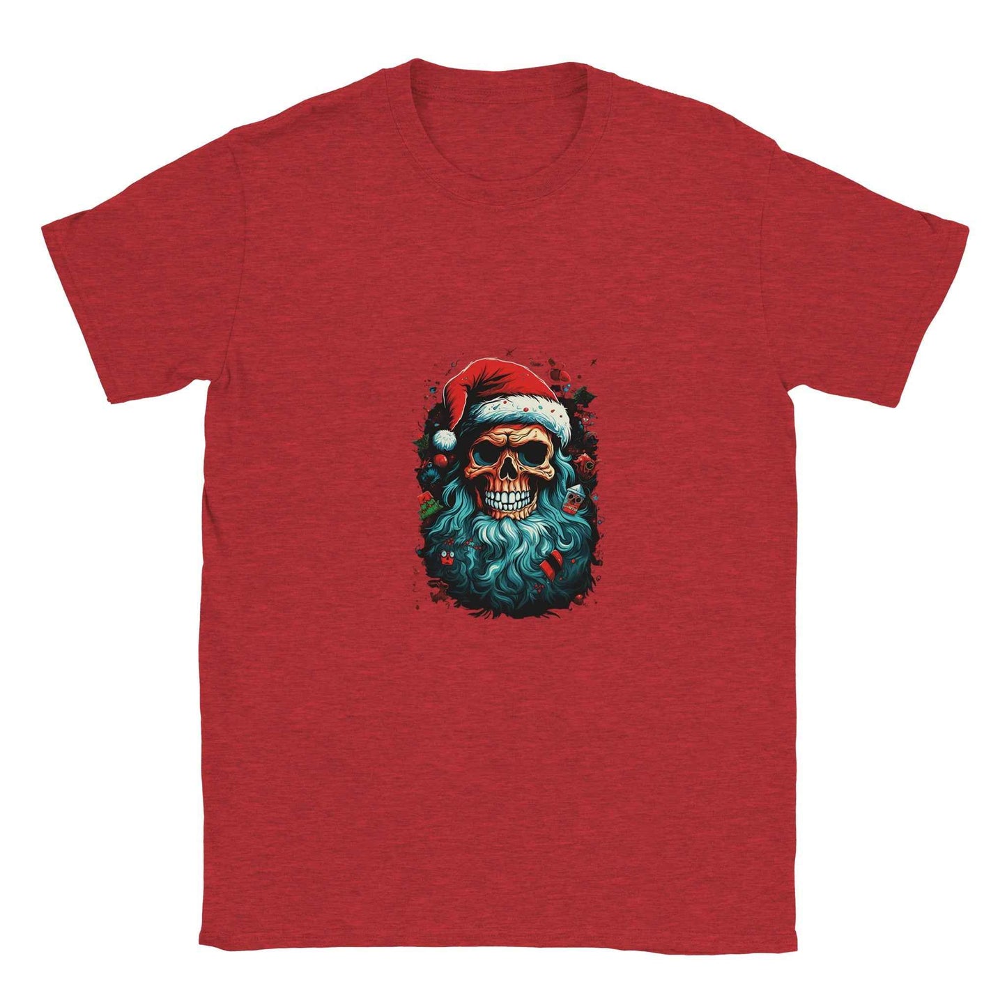 Jolly Santa Skull Christmas Tee – Edgy Holiday Graphic Shirt in Multiple Colors