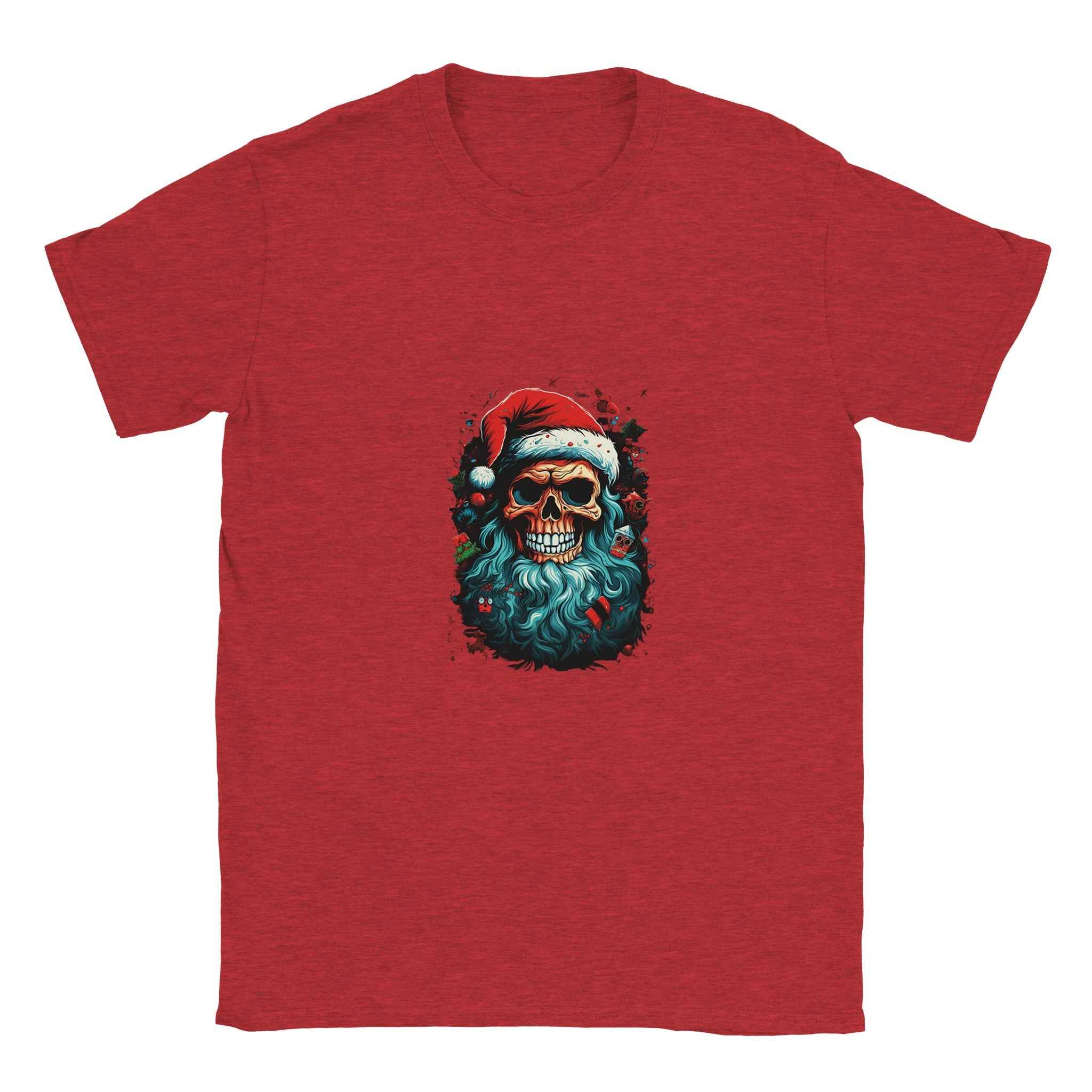 Jolly Santa Skull Christmas Tee – Edgy Holiday Graphic Shirt in Multiple Colors
