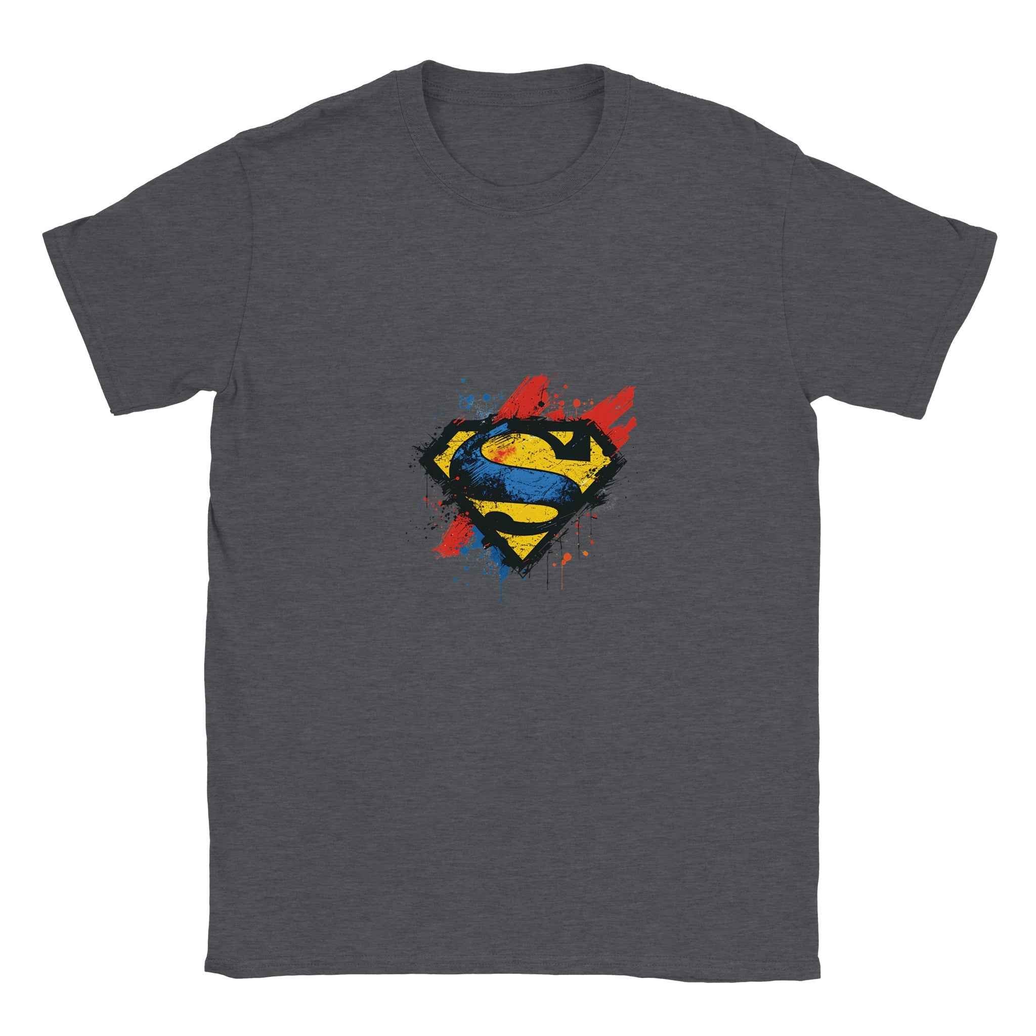 Abstract Splatter Superman Emblem T-Shirt – Heroic Comic-Inspired Graphic Tee in Vibrant Colors